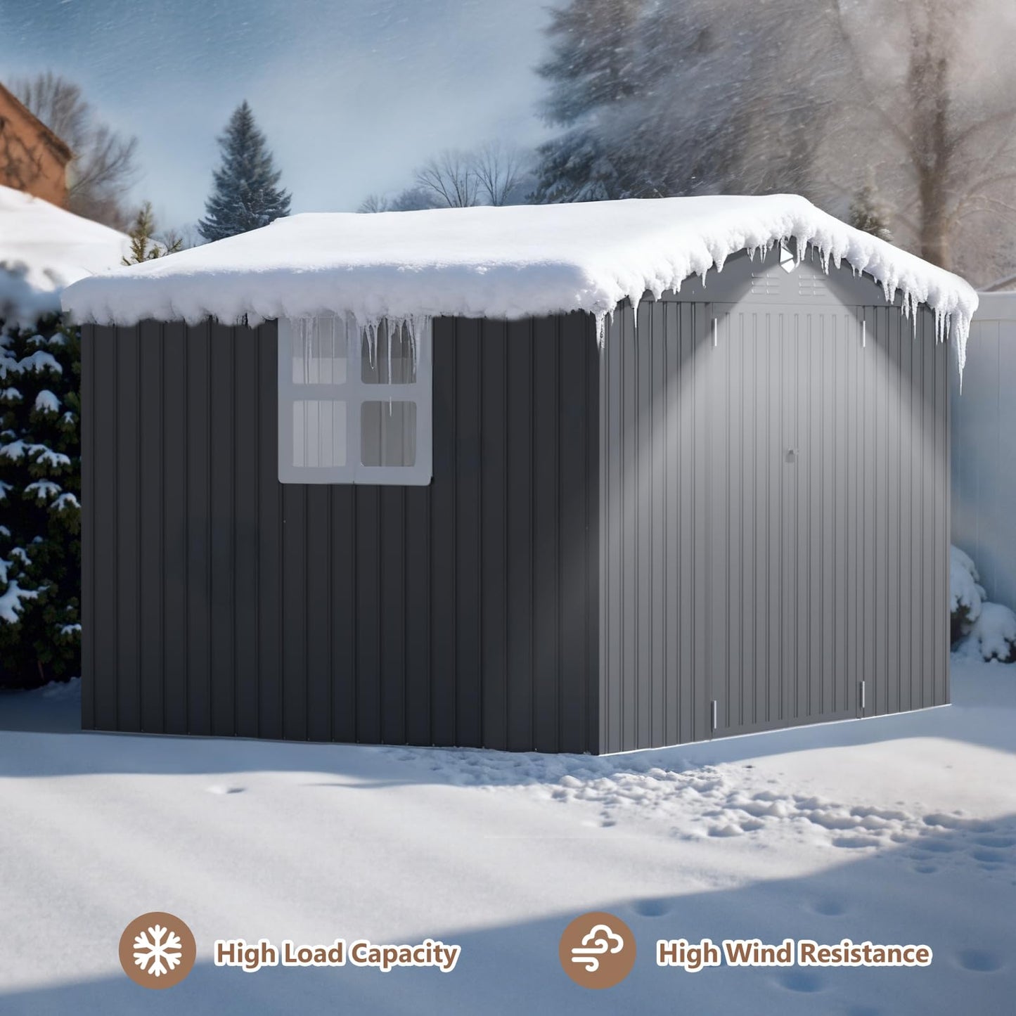 Softkiss 10x8 FT Outdoor Storage Shed, Metal Garden Shed - Tool Storage Sheds with Lockable Doors & 1 Clear Window, Waterproof Outside Storage Building for Backyard, Patio (Black; Floor Not Included)