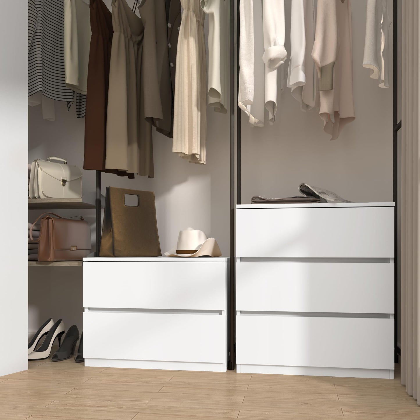 furtble 2 Drawer Dresser, Small Dressers for Closet, Wood Storage Cabinet for Hallway Bedroom Entryway, Nightstand Sofa Beside Table Drawer Chest, 23.6 in, White