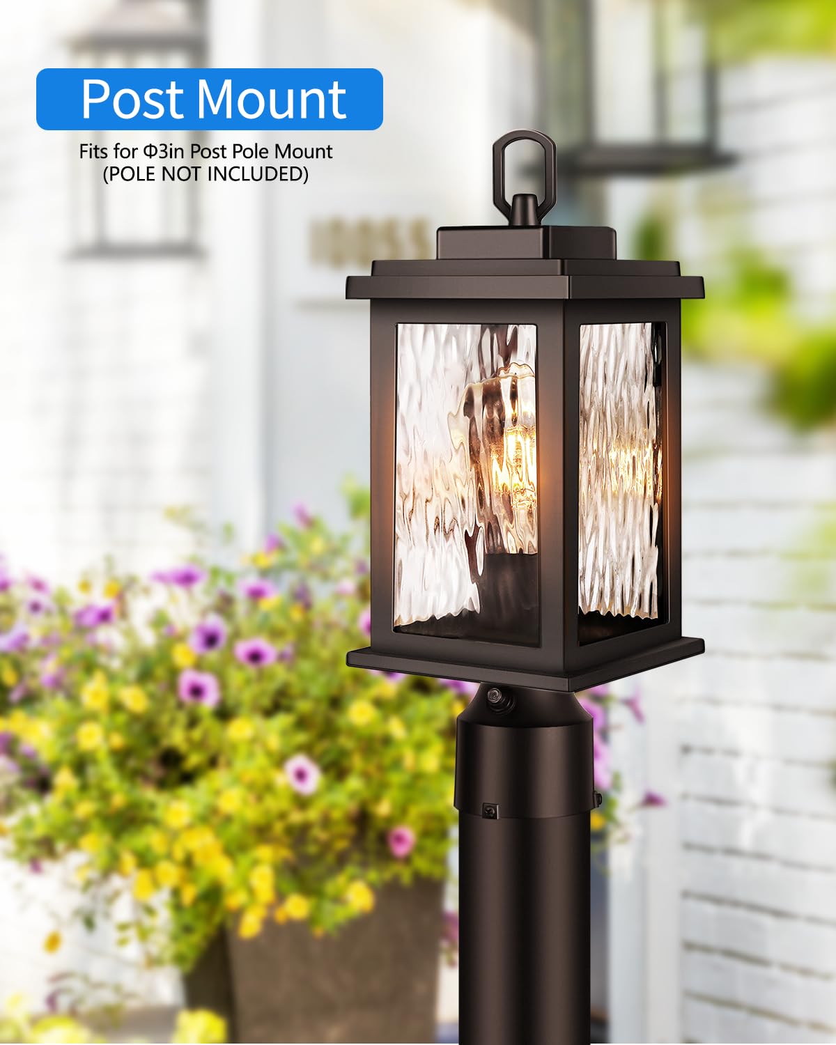 VIANIS Outdoor Post Light Lantern, Hardwired 120V, Waterproof Aluminum, Oil Rubbed Bronze, Model V82011BR, Standard Size