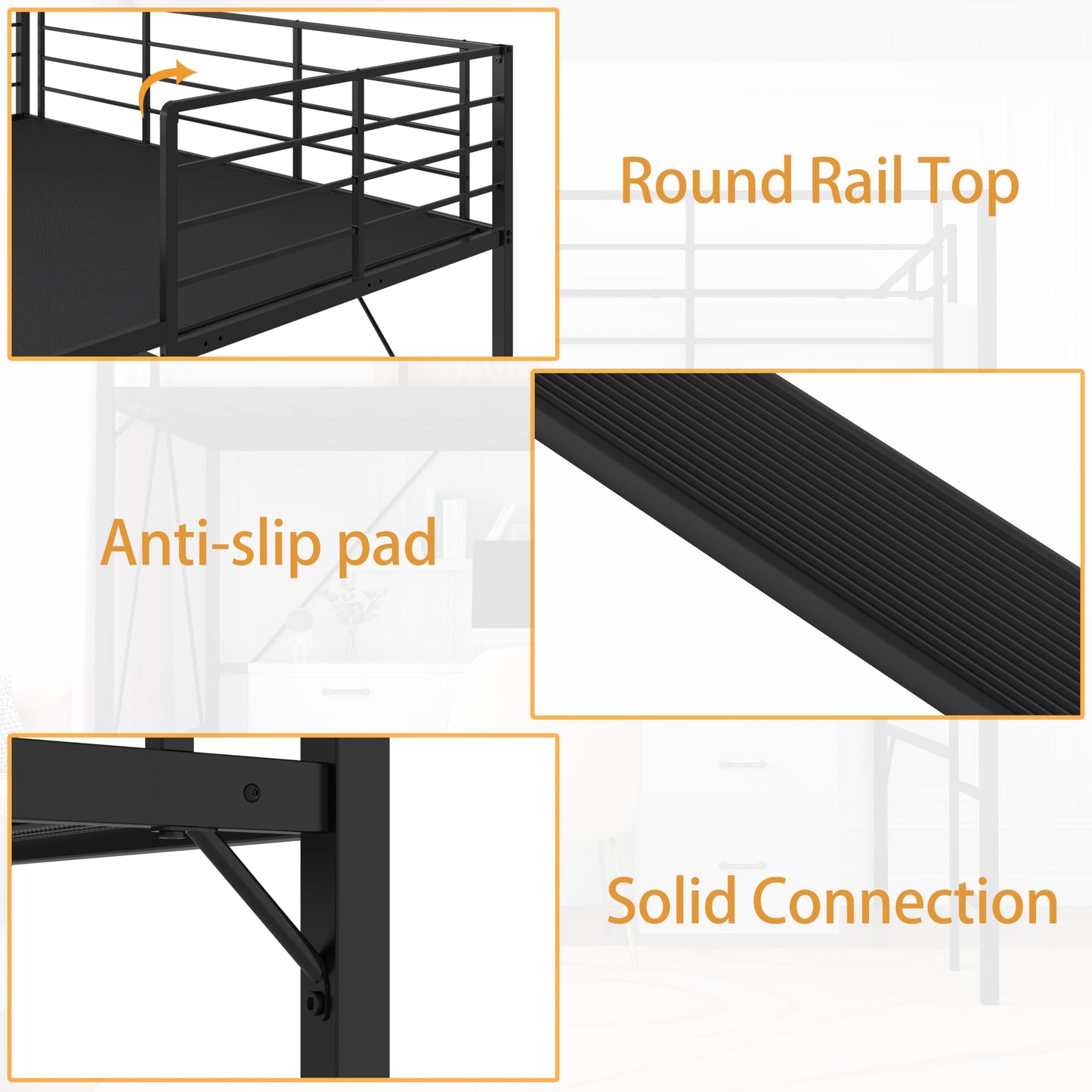 Realhotan 75Inch Queen Loft Bed with Ladder and High Guardrail, No Box Spring Required,Space-Saving,No Sagging Metal Slat Support Heavy Duty Bedframe, Black