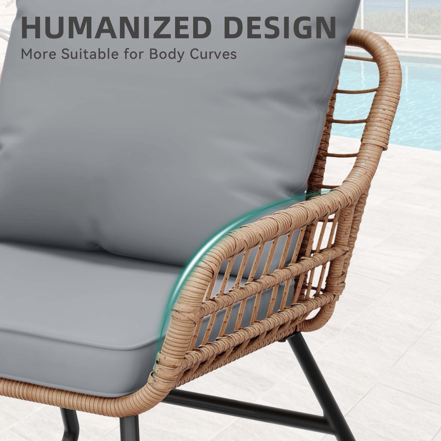 YITAHOME 4-Piece Patio Furniture Set, Wicker Outdoor Furniture Set with Cushions, Outdoor Table and Chairs for Balcony, Backyard, Deck, All-Weather Rattan Conversation Set, Light Gray