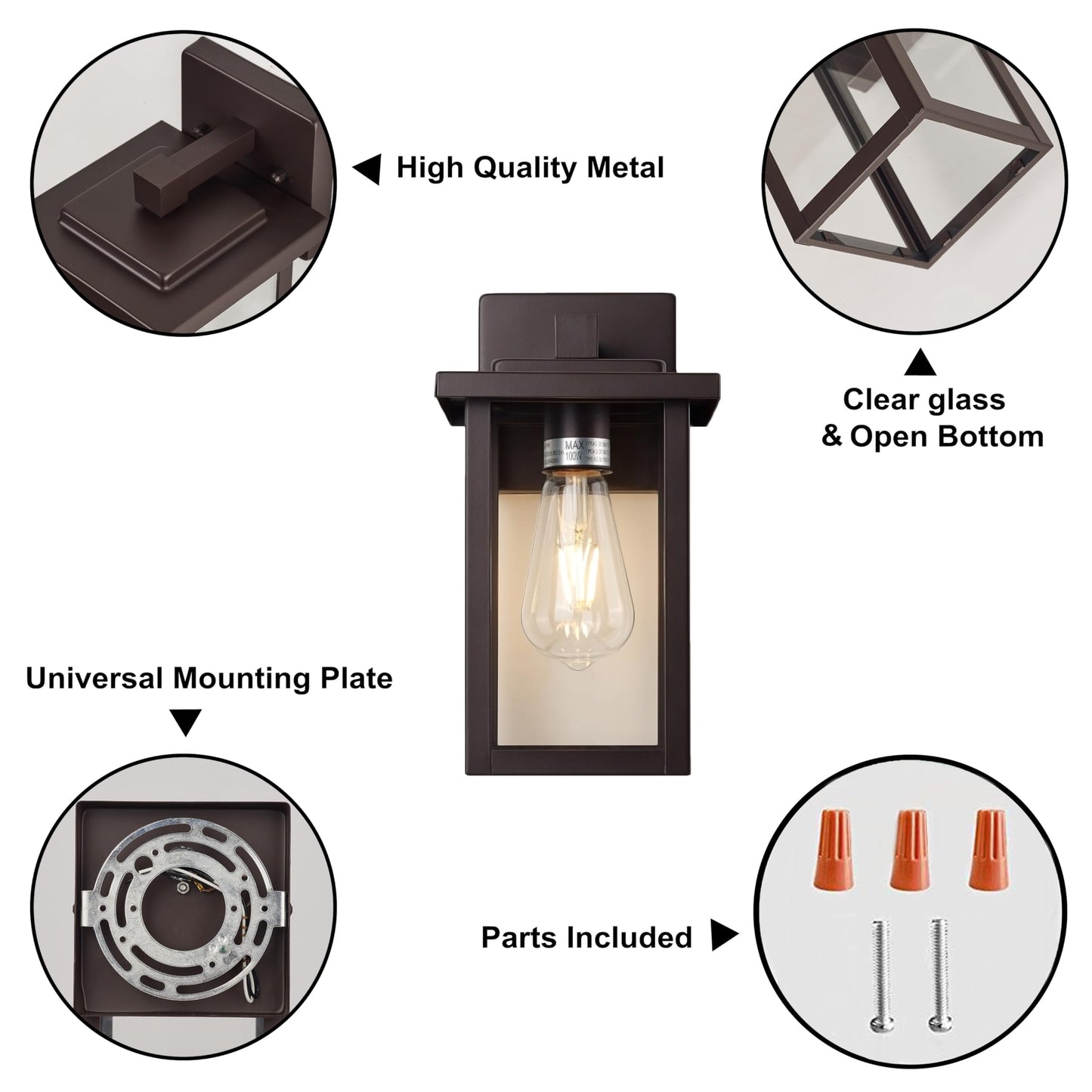 ACLand Outdoor Wall Light Fixture, Waterproof, Bronze, E26 Sockets, 11in Clear Glass Shade, Model A40225A
