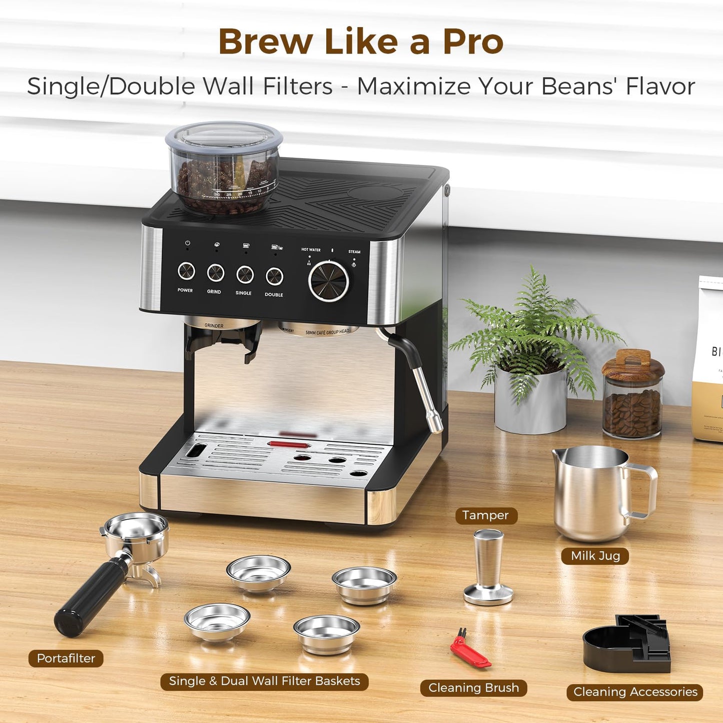 (2026 Upgrade) Espresso Machine with Grinder, Expresso Machines for Home, 20 Bar Expresso Coffee Machines with Milk Frother & Tamping Tools,Espresso Maker with Grinder for Lattes, Cappuccinos