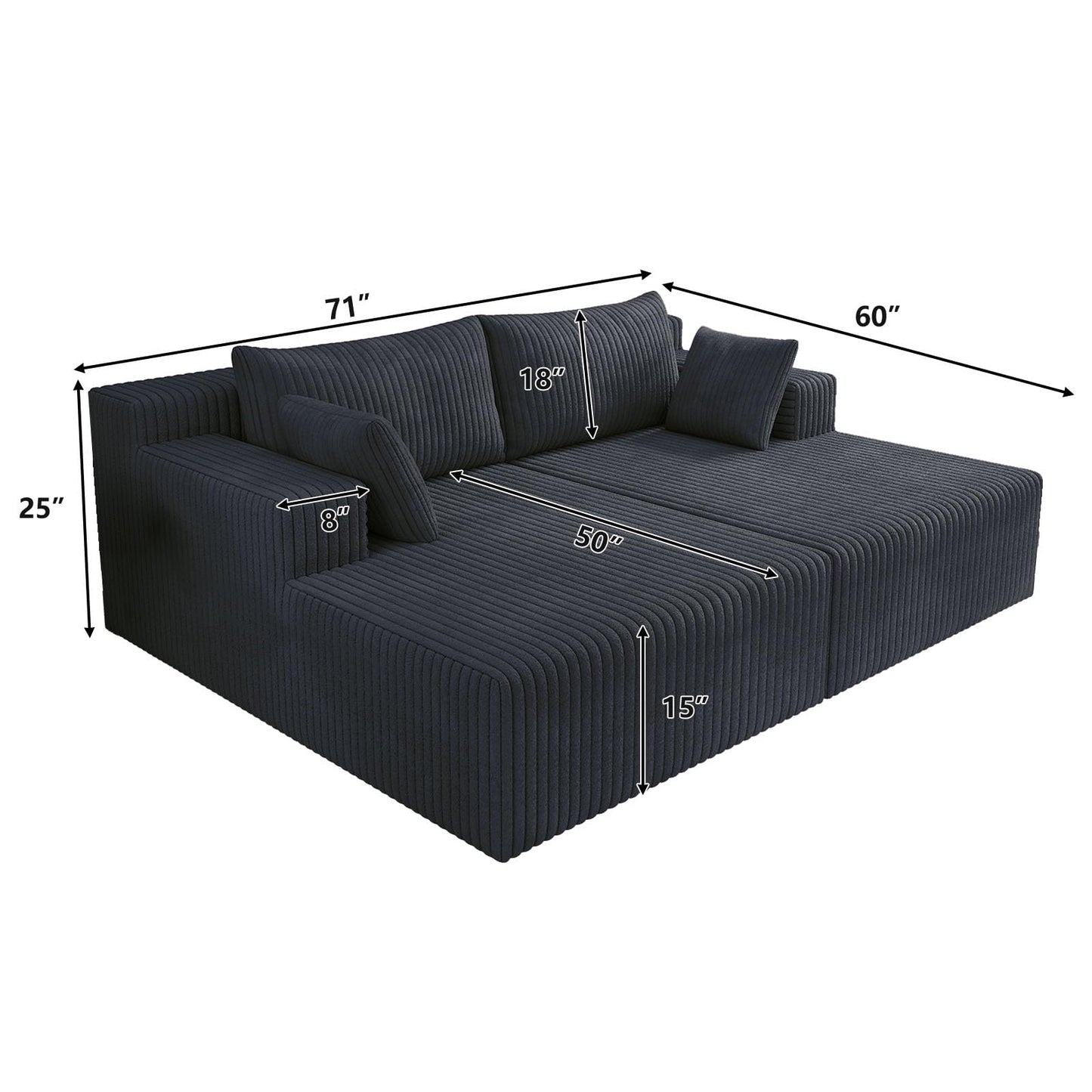 71-Inch Fluffy Corduroy Boneless Sleeper Daybed Loveseat Double Recliner Chaise Lounge Sofa Couches, Floor Cloud Sofa Chaise W/4 Pillows for Home Apartment Living Room