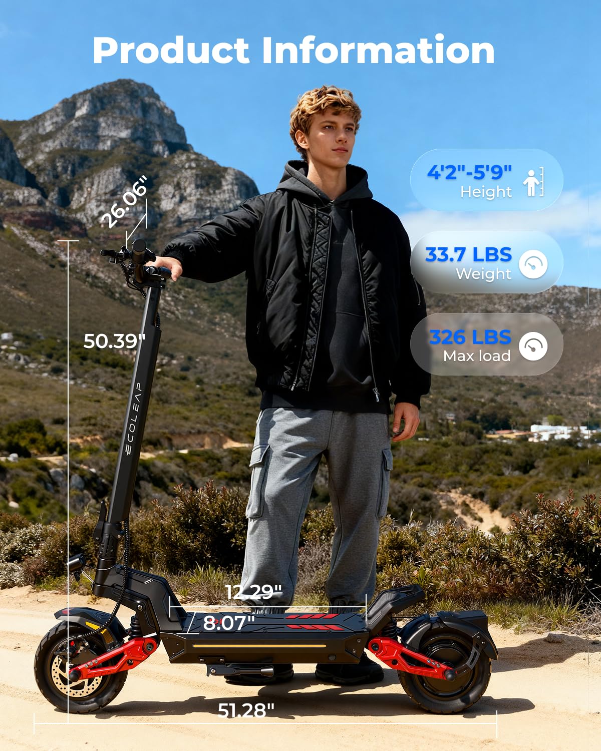 Electric Scooter for Adults, 28/43.5 MPH, 50/75 Mile Range, 1500W/4000W Peak Motor, Dual Hydraulic Suspension, 4G Smart, UL2272/2271 Certified Crimson