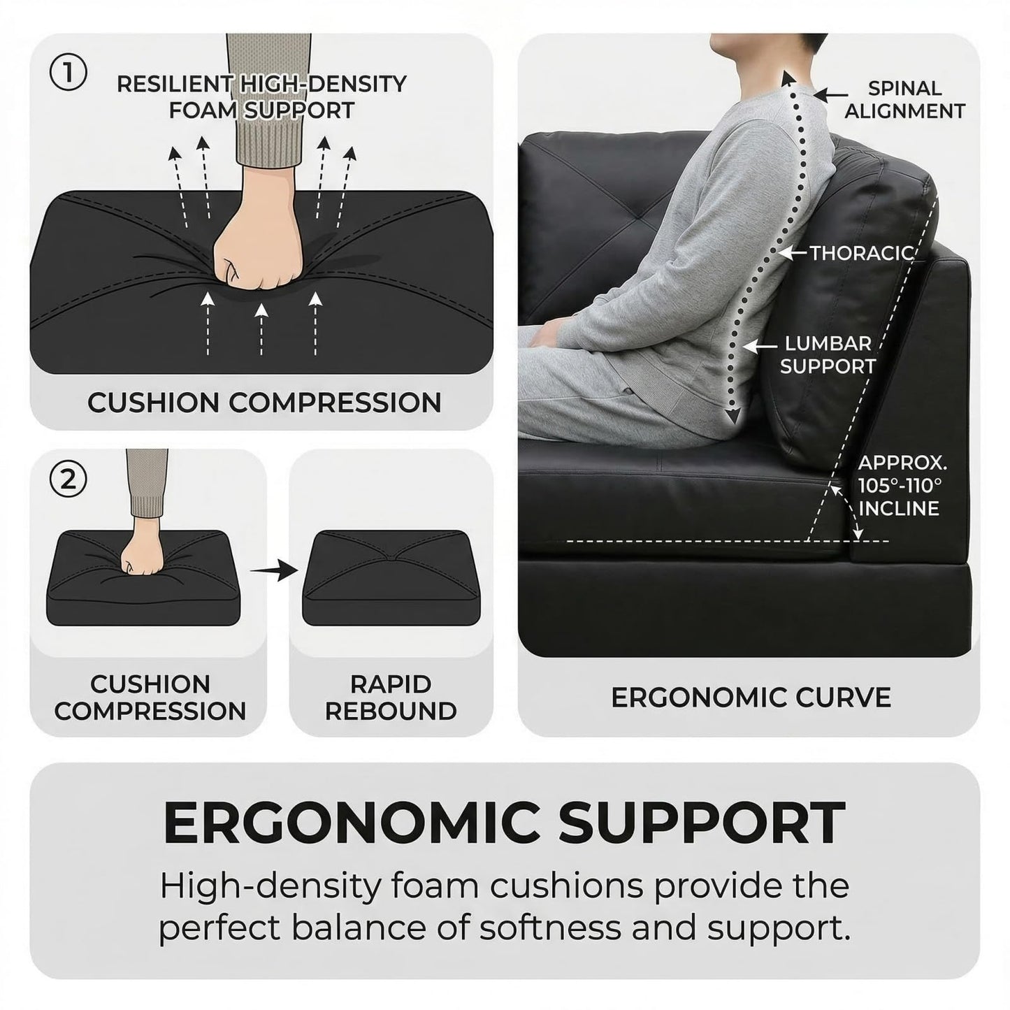 Trygoal L-Shape Sofa with Storage Ottoman, Leather Sectional Couch with Left Chaise, Modern 3-Piece Sofa Set for Living Room, Upholstered Couch Set with Solid Wood Frame for Apartment, Loft, Black