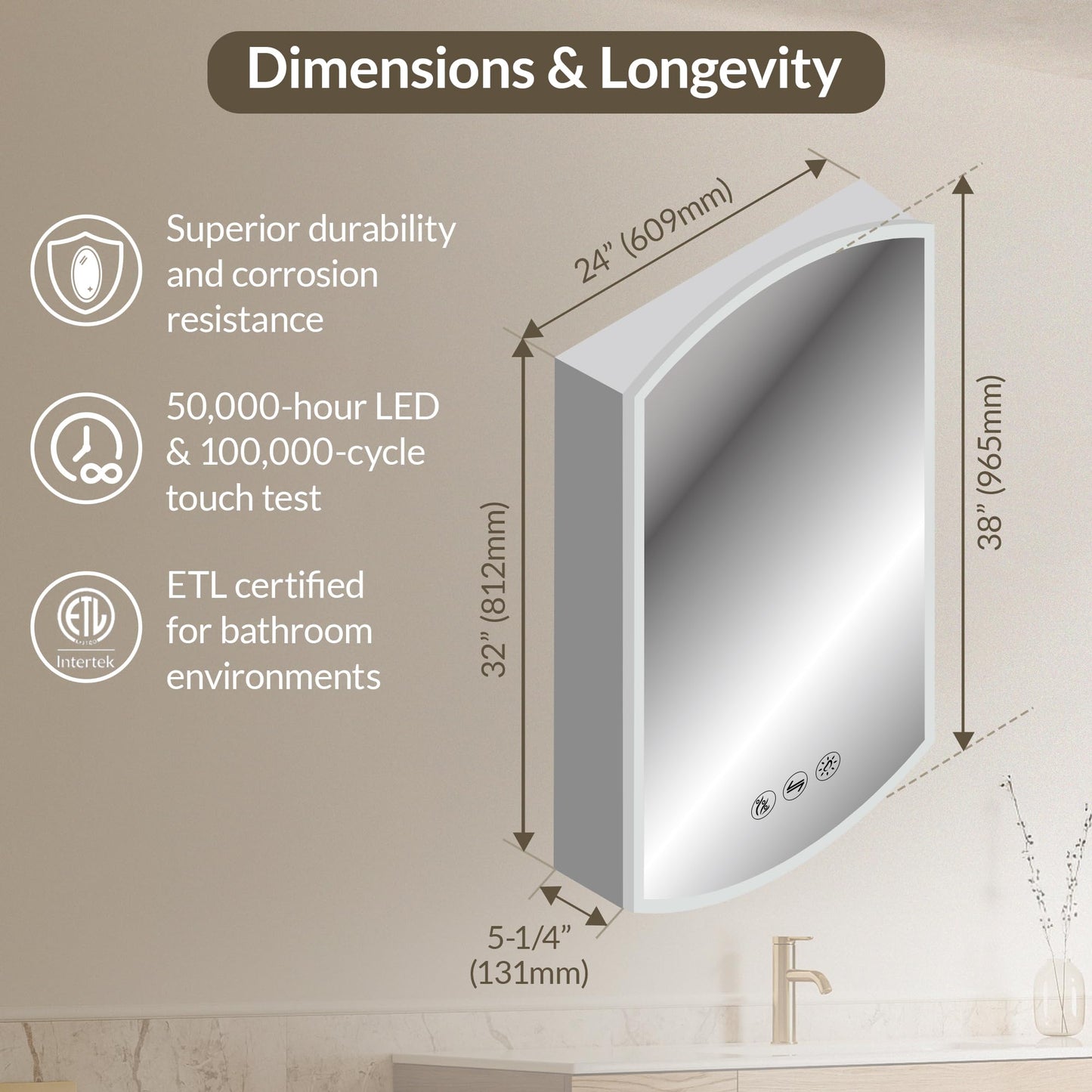 Blossom LED Medicine Cabinet Mirror for Bathroom 24x38 – Right Hinge Recessed/Surface Mounted, Anti-Fog, Adjustable Brightness, Wall Mounted Storage – Lighted Medicine Cabinet with Mirror