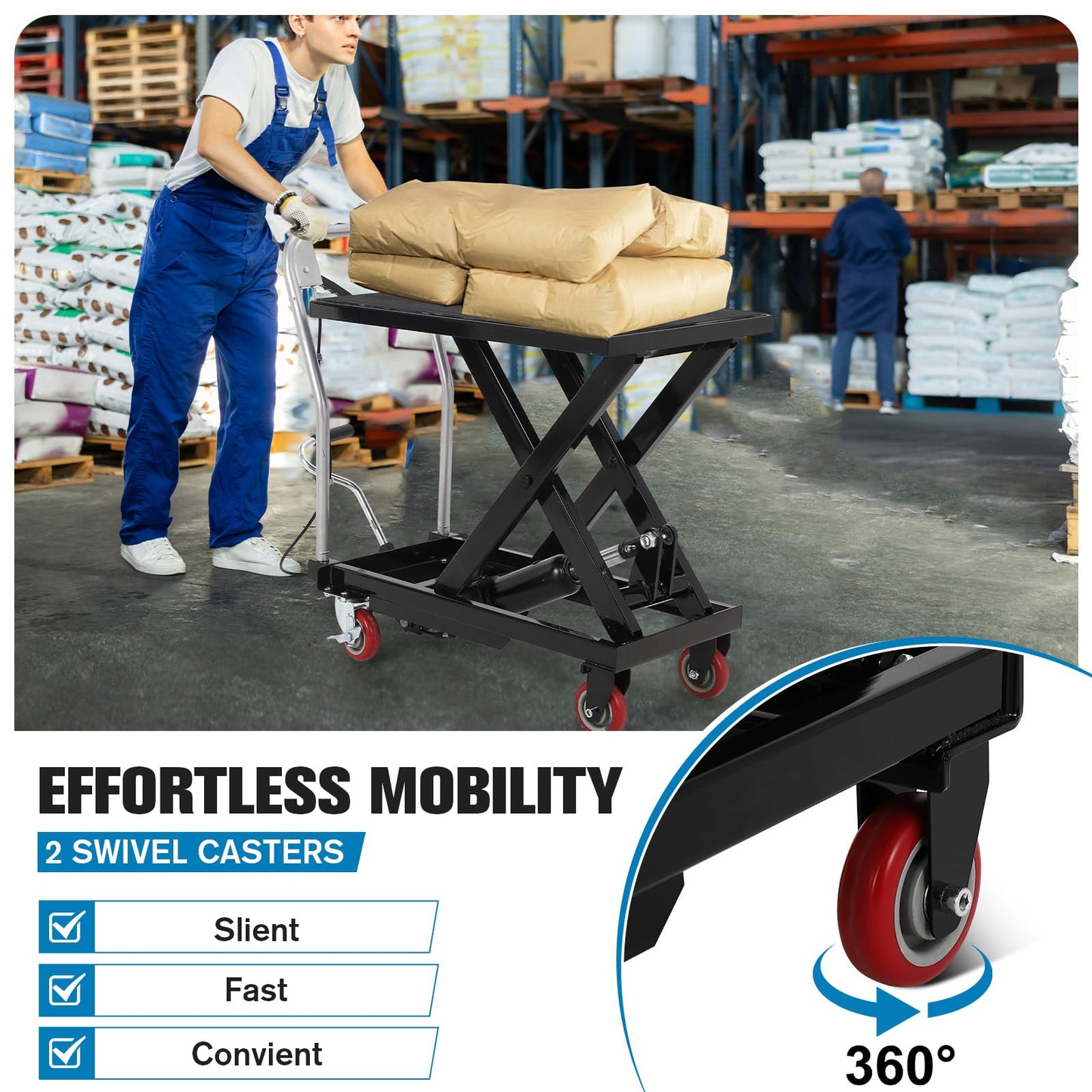 Hydraulic Lift Table Cart, 1100lbs Capacity 32" Lifting Height Hydraulic Table Cart, Single Scissor Lift Table with Non-Slip Pad for Material Handling and Transportation, Black