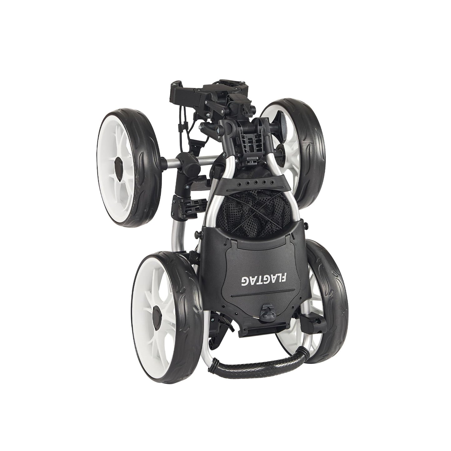 FLAGTAG Golf Push Cart 4-Wheels,Folding Golf Cart, Golf Pull cart with Cup Holder,Umbrella Holder,Cooler Bag, Foldable with one-Click,Handle Height Adjustable,Drink Holder,Walking Push cart