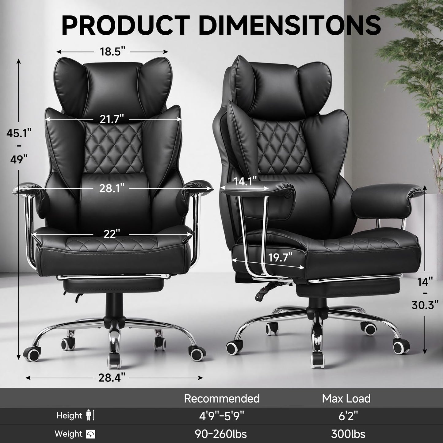 GTPLAYER Gaming Chair,Office Chair with Pocket Spring Lumbar Support, Ergonomic Comfortable Wide Office Desk Computer Chair with Outward Fixed Soft Armrests and Footrest (PU Leather, Black)