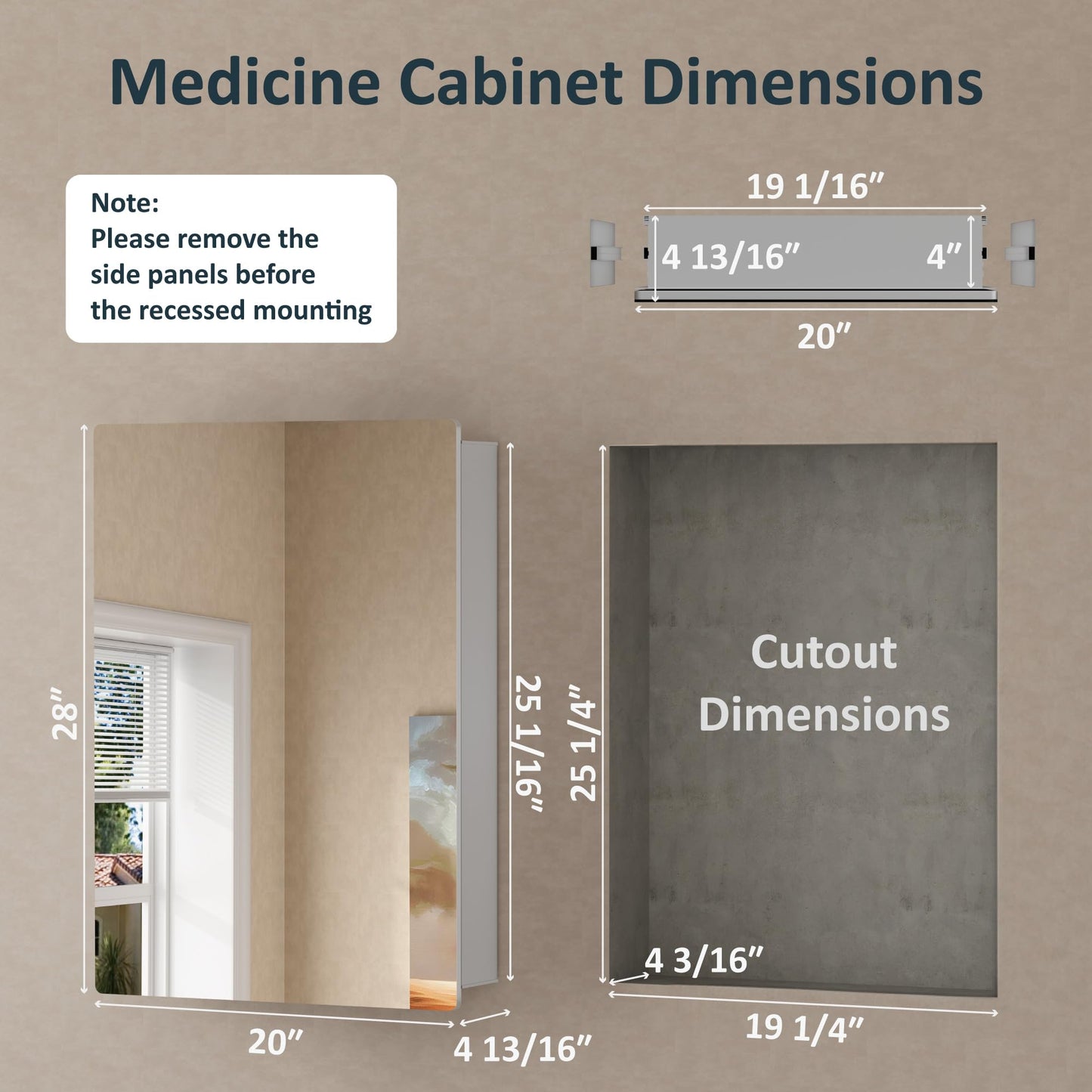 20x28 Inch Medicine Cabinet with Mirror, Recessed or Surface Mounted Bathroom Cabinets for Storage, 2 Fully Adjustable Tempered Glass Shelves, Soft-close DTC Hinges, HD Reflection Mirror Door, Silver