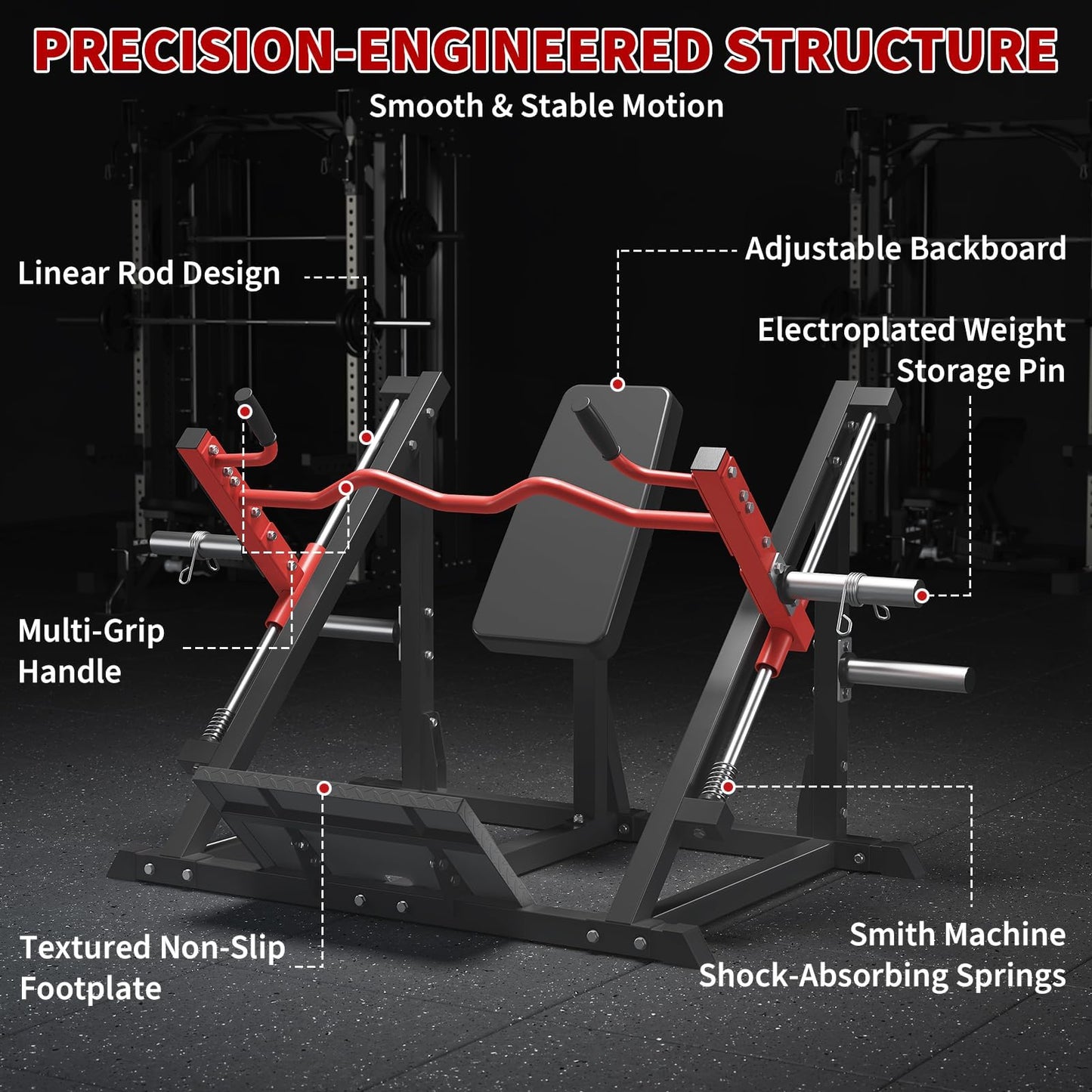 Home Gym Linear Row Machine, Plate-Loaded Smith-Style Back Trainer with Linear Bearings, Compact Multi-Grip Equipment for Small Spaces (Suitable for Beginners & Advanced Lifters)