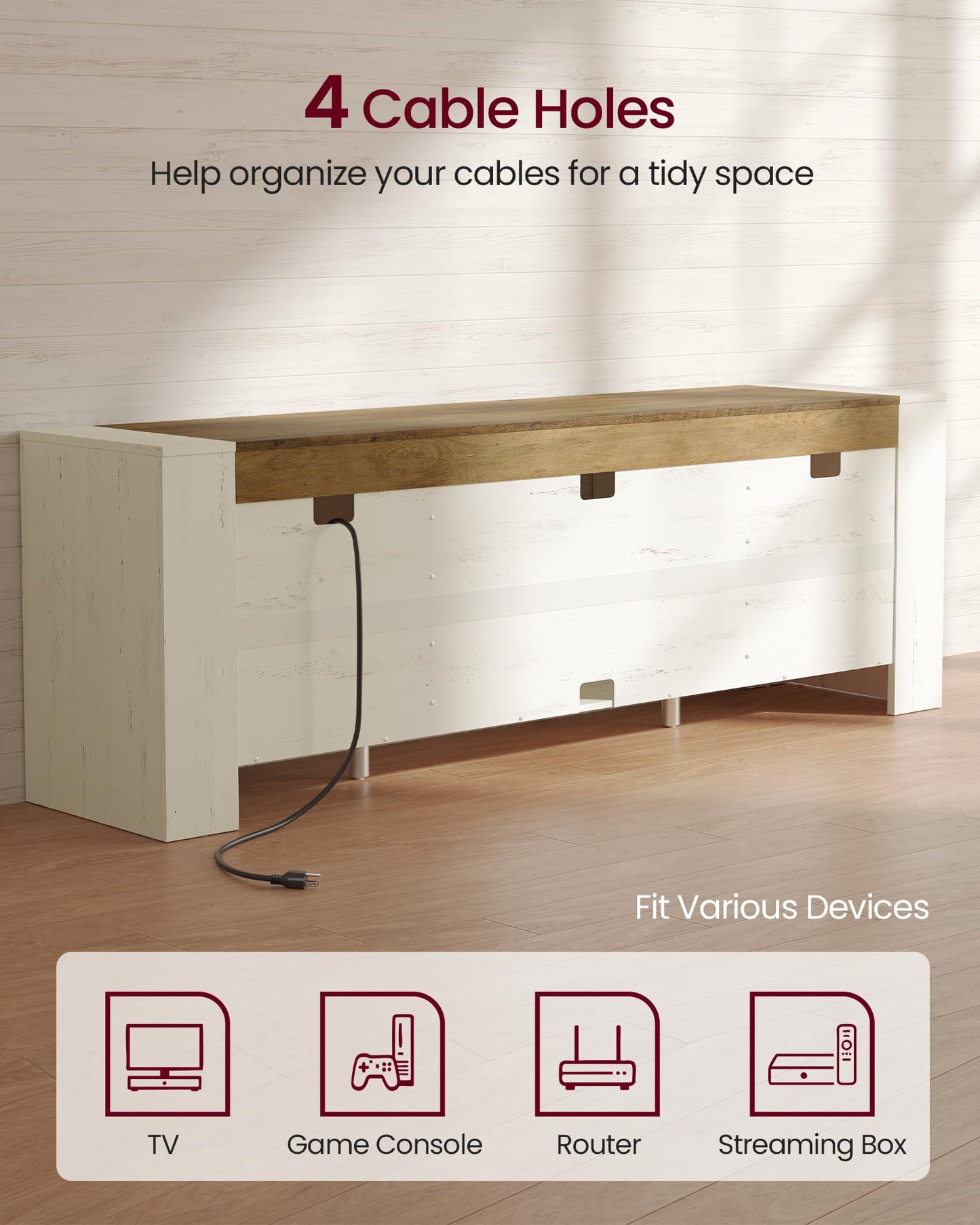 VASAGLE TV Stand, Farmhouse Entertainment Center with Storage Cabinets, Media Console Table for Living Room, Bedroom, for 80 Inch TV, 70 x 15.7 x 23.6 Inches, Rustic White and Honey Brown ULTV624W201S