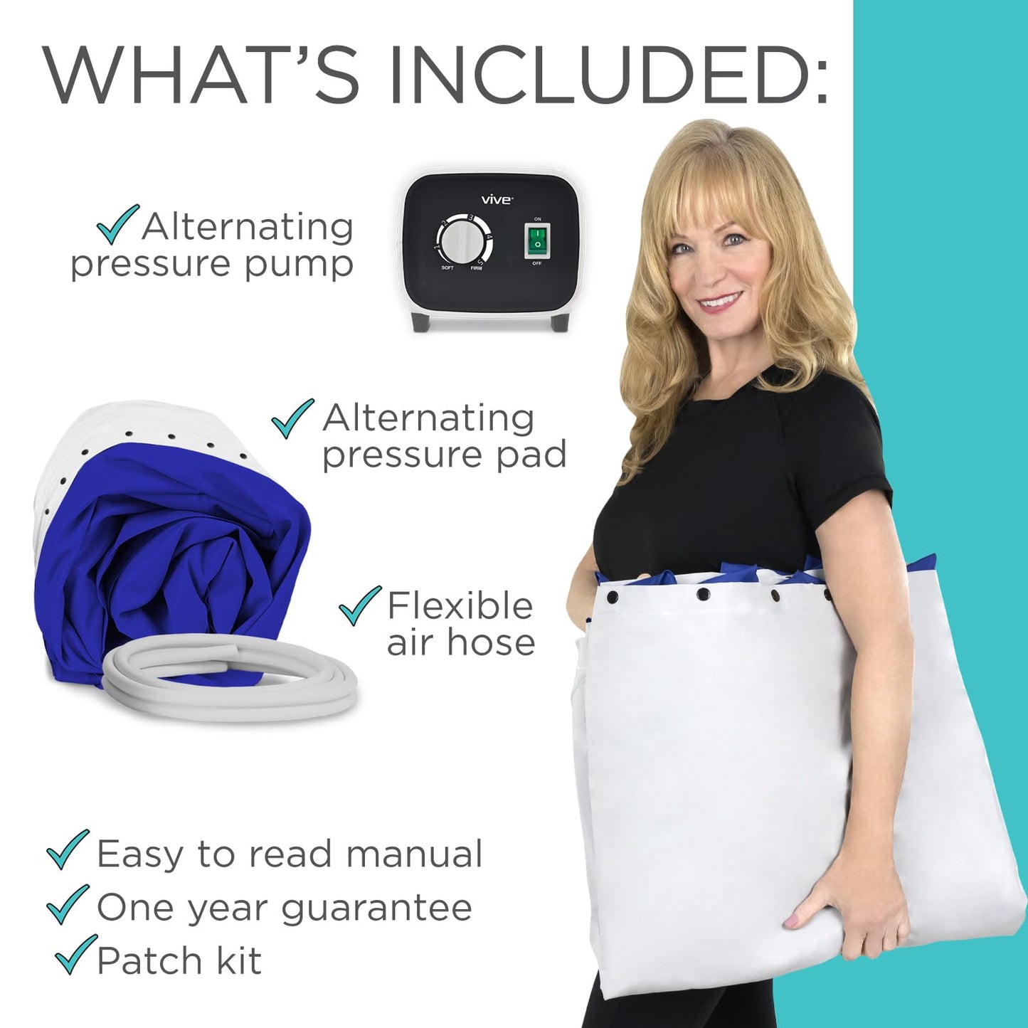 Vive 5" Alternating Pressure Mattress - Air Topper Pad for Bed Sore, Ulcer Prevention, Bedridden Treatment - Inflatable, Quiet Alternative Cover - Fits Hospital Bed - Includes Electric Pump System