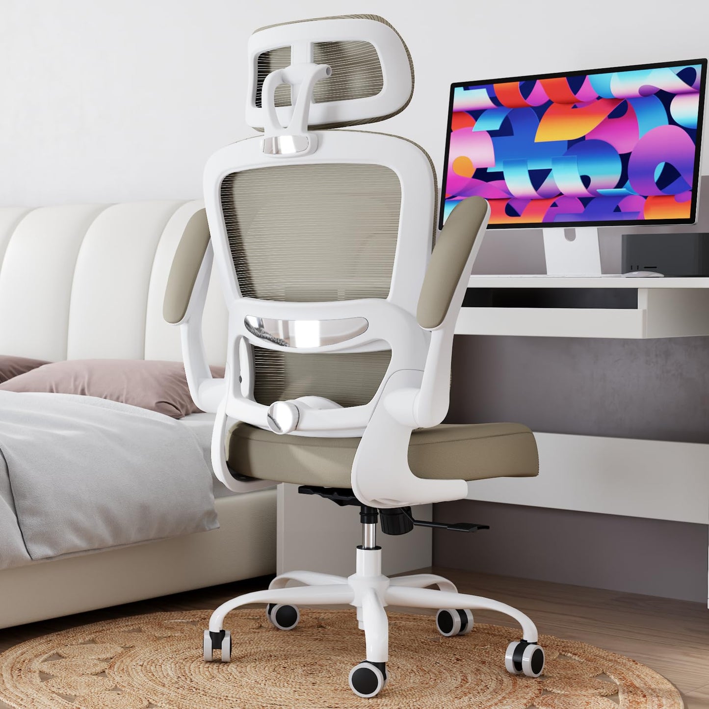 TRALT Office Chair Ergonomic Desk Chair, 330 LBS Home Mesh Office Desk Chairs with Wheels, Comfortable Gaming Chairs (Khaki)