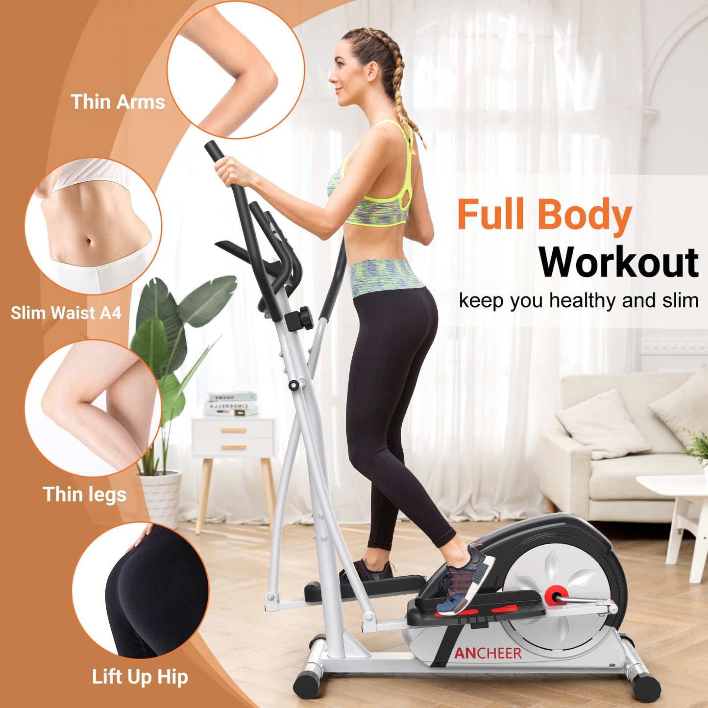 ANCHEER Elliptical Exercise Machine, Elliptical Trainer for Home Gym, Exercise Equipment 500Lbs Max Weight, Ultra-Silent Elliptical Machine, with Pulse Rate Grips & Smooth Resistance Levels