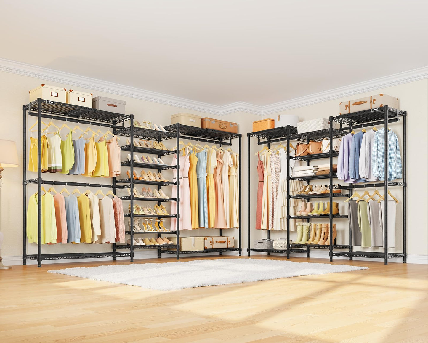 VIPEK S3X Expandable Clothes Rack, Industrial Pipe Closet System Adjustable from 5'11" to 8'7" with 6-Tier Shoe Shelves, Heavy Duty Garment Rack, Space Saving Wall Closet Organizer