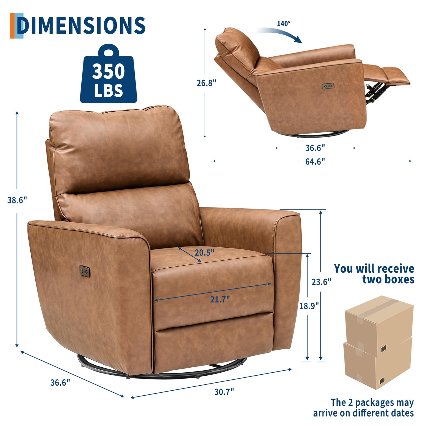 Garvee Power Swivel Glider Recliner Chair with USB Port & Lumbar Support – Effortless Rocking, Recline & Comfort for Living Room, Nursery & Home Theater