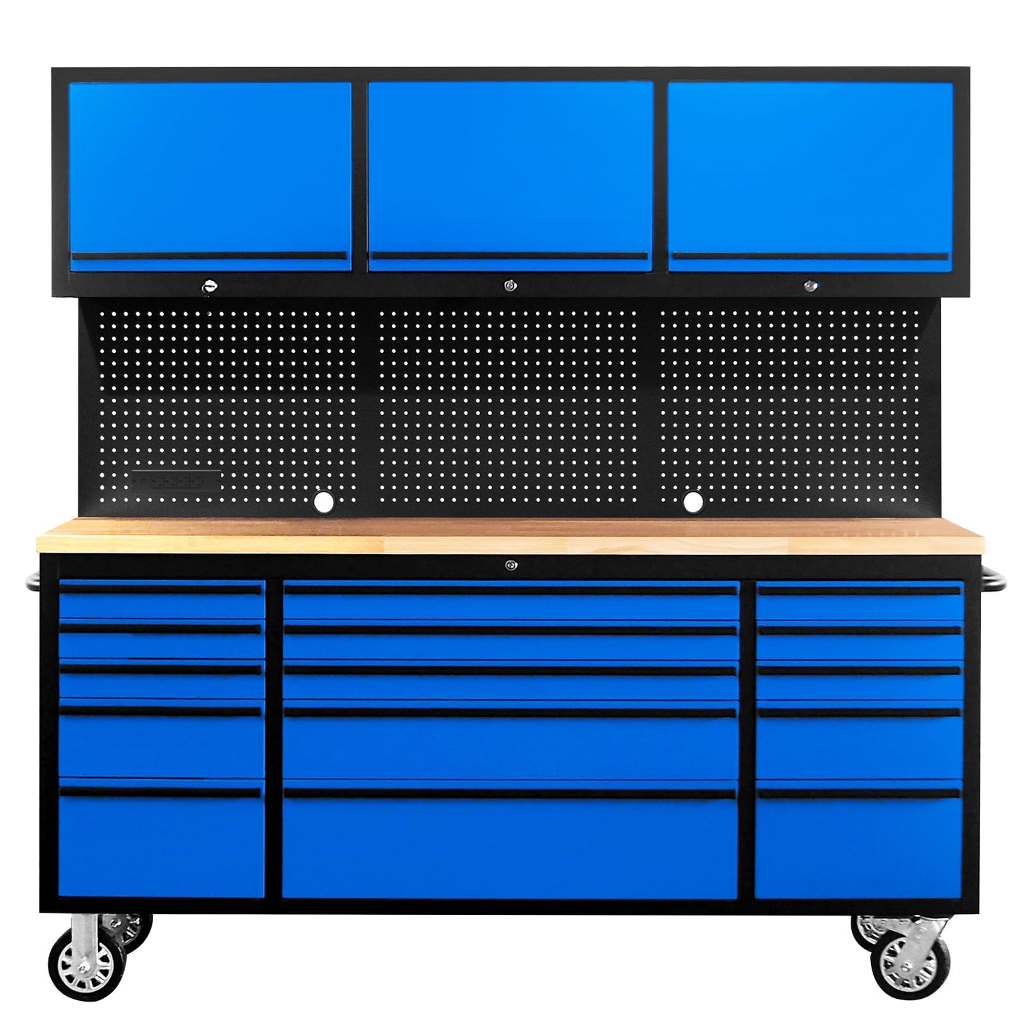 CHETTO C 72 inch Tool Chest Tool Box Mobile 15 Drawer Storage 3 Upper Cabinet Power Outlet SS-Pegboard with Wheels Lock Key Locking System Drawer Liners for Garage Warehouse Repair Shop