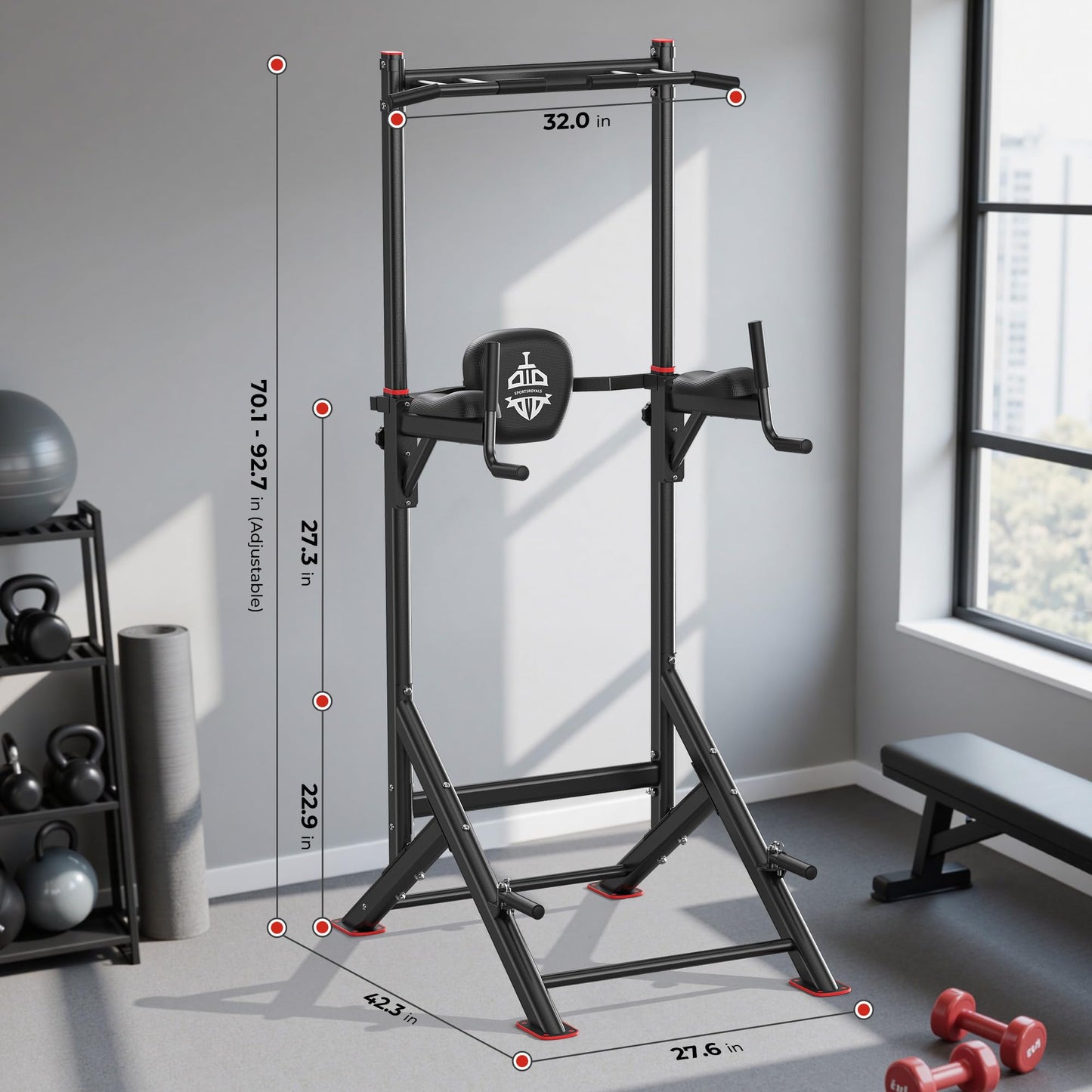 SPORTSROYALS PT2 Power Tower Pull Up Bar Station, 450LBS Stable Pull Up Dip Station for Home Gym Strength Training Equipment | FED Fitness