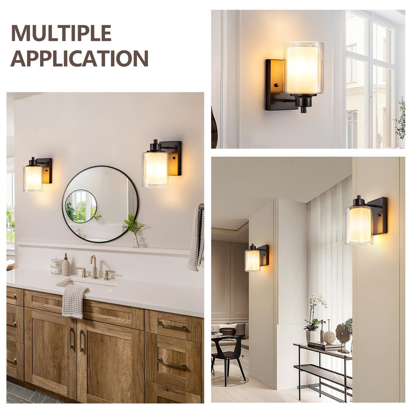 Eidonta Bath Vanity Light Fixtures, Modern Wall Scone with Dual Glass Shade, 3 Pack, Oil Rubbed Bronze