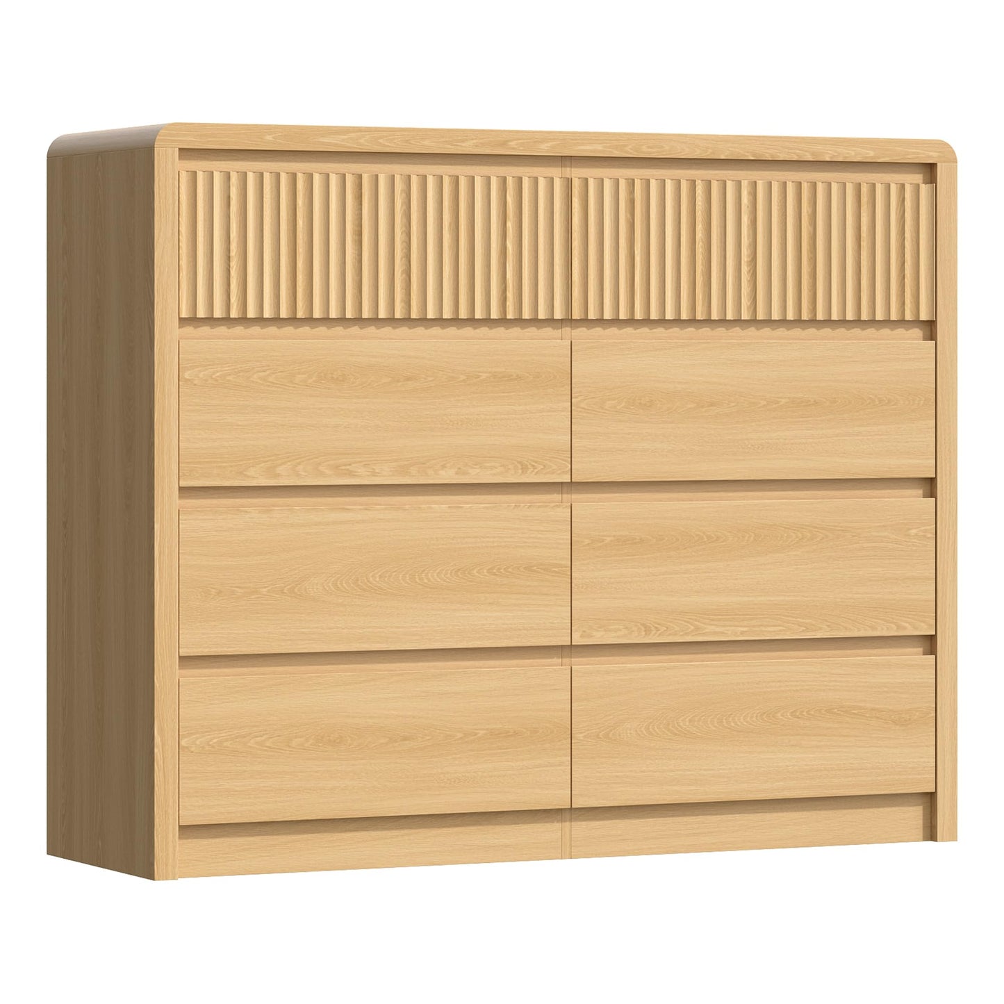 BAZELOR Fluted 8 Drawer Dresser for Bedroom, 50” Wide Modern Dresser & Chest of Drawers with Curved Profile Design, Wood Mid Century Dressers for Bedroom, Living Room, Oak