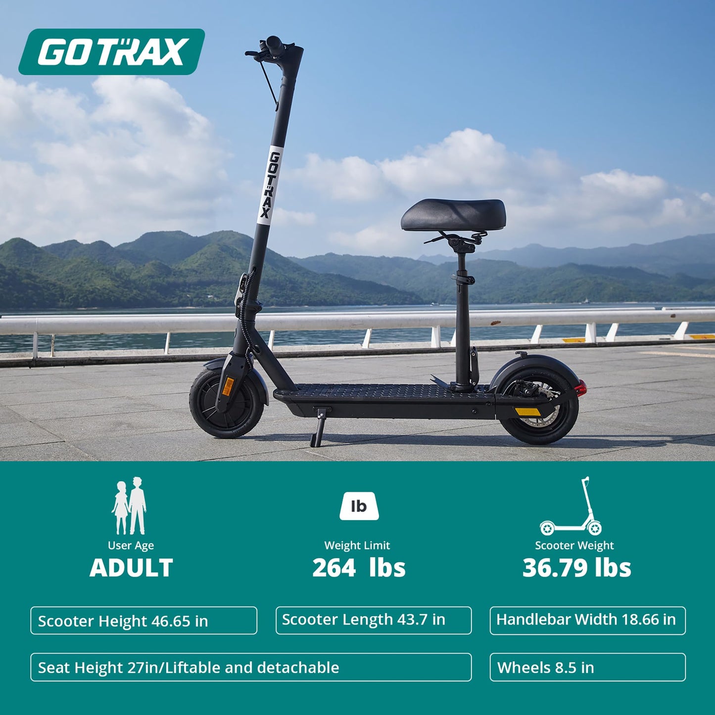 Gotrax Fusion Seat Electric Scooter for Adults, 8.5" Solid Tire Max 14 Miles Range, 15.5/18 Mph 2 Gear Speed Power by 300W Motor, Rear Double Suspension EABS&Disk Brake, Foldable Escooter with Saddle
