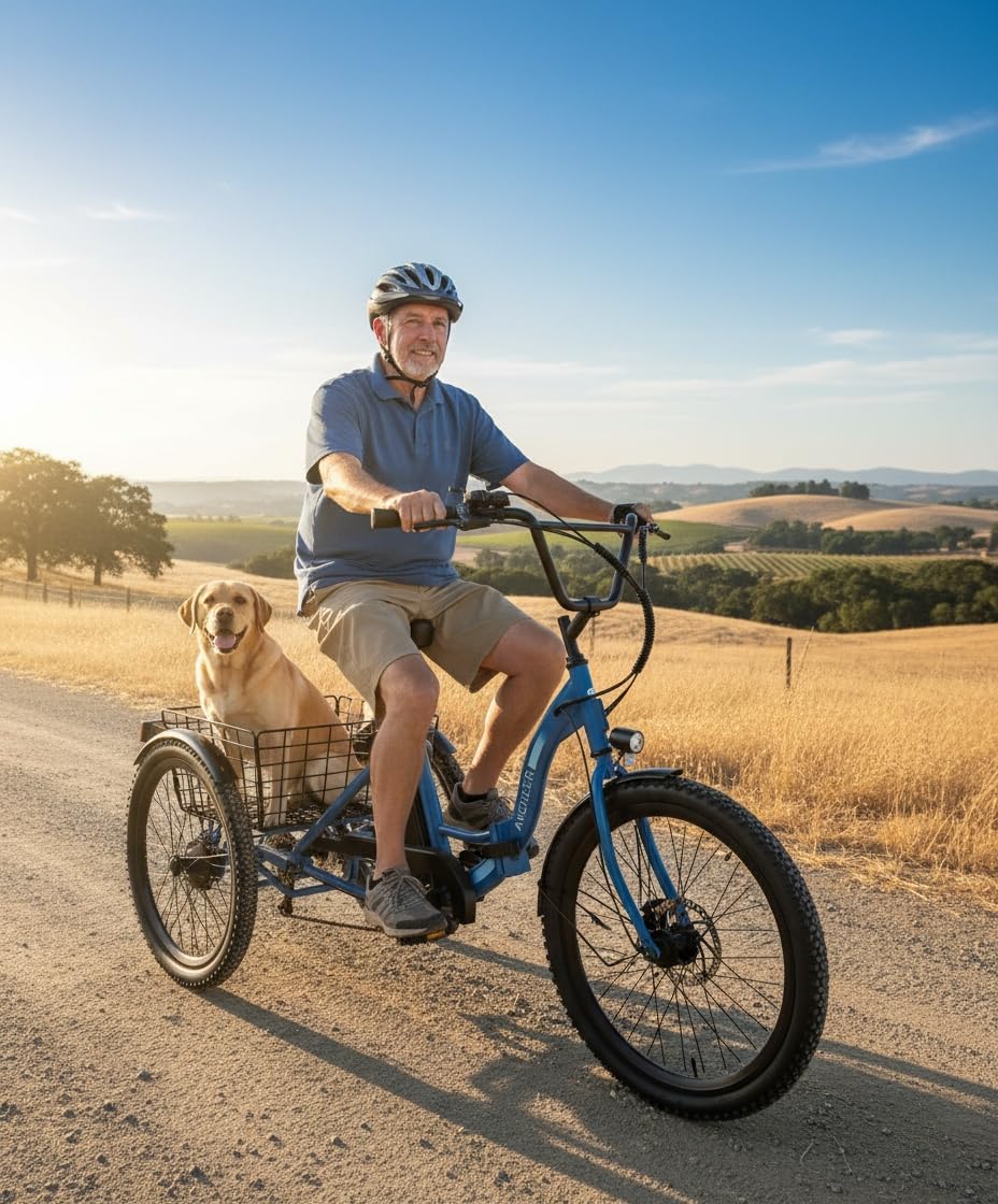 ANCHEER Electric Tricycle for Adults, Peak 600W Electric Trike, 24" 499Wh Folding 3 Wheel Ebike for Adults & Seniors, 15.5MPH & 55Miles Electric Bike, Rear Differential, Rear Basket UL2849 Compliant