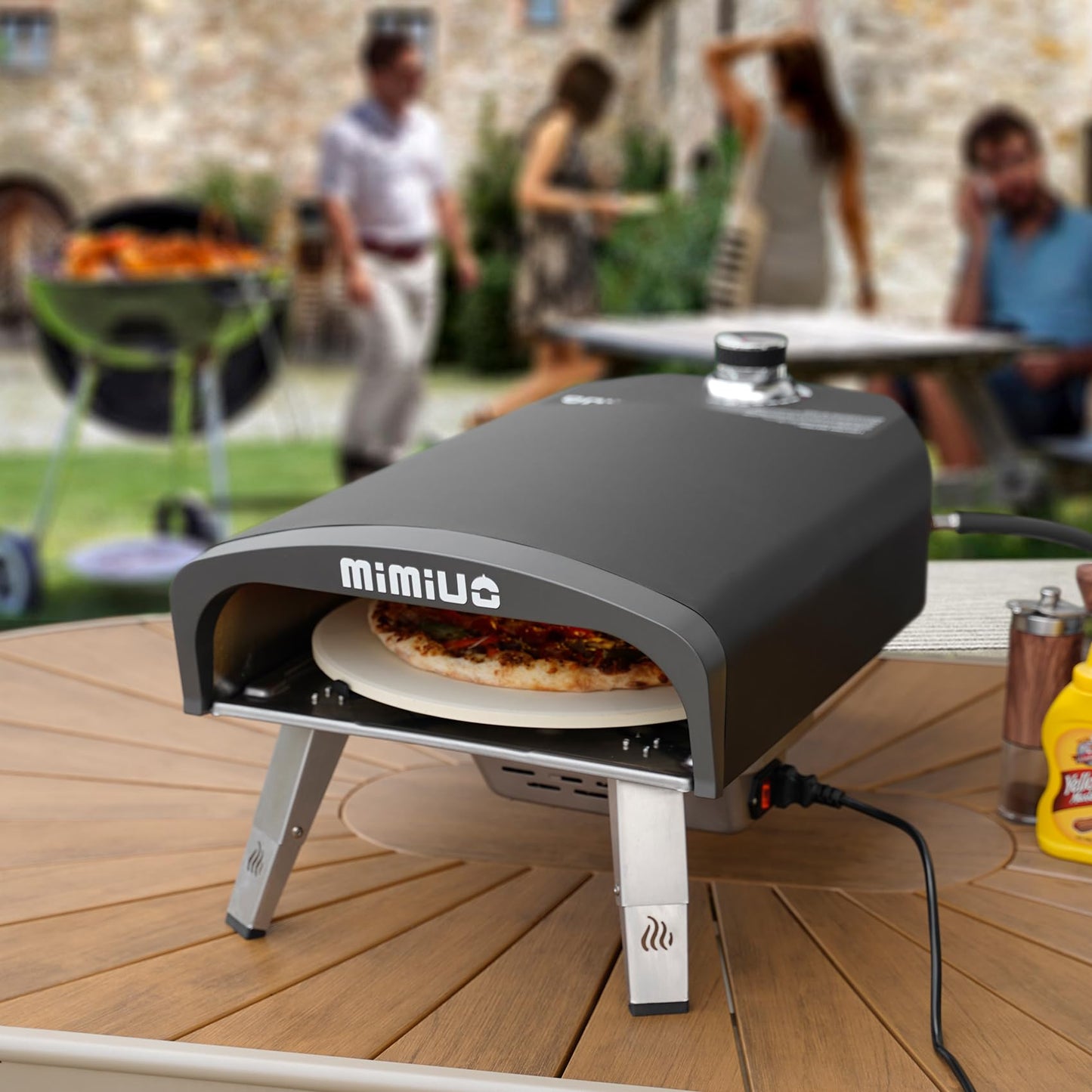 Mimiuo Outdoor Gas Pizza Oven with Automatic Rotating Stone - 39 lbs Heavy Duty Propane Pizza Stove 14 Inch for Backyard Camping, Bakes Pizza in 60 Seconds, Includes Pizza Stone, Peel & Cover