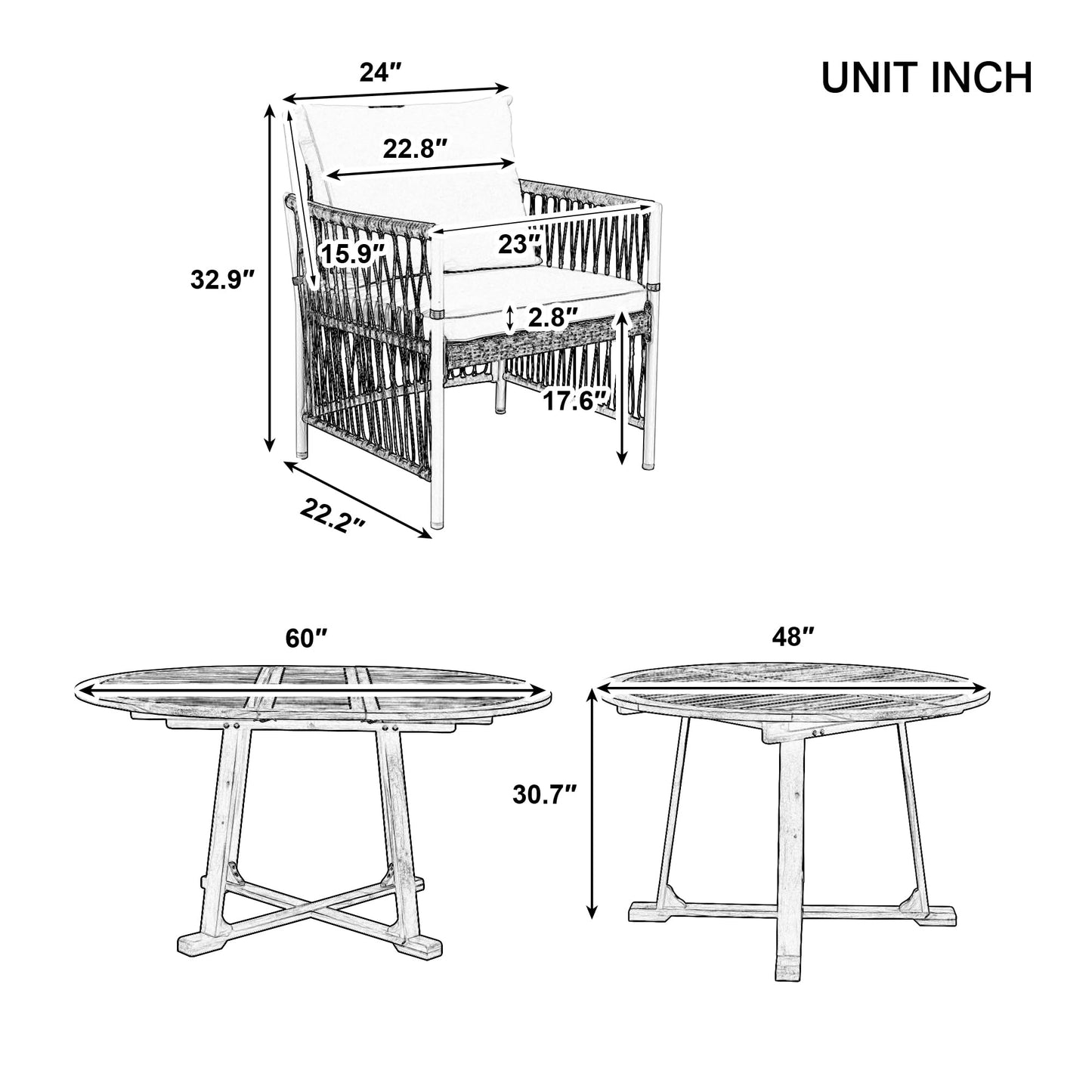 Merax 5 Piece Patio Dining Set, Outdoor Acacia Wood Extendable Round Table with 12 Inch Butterfly Leaf and 4 Rattan Arm Chairs w/Cousions & Pillows for Backyard,Balcony, Garden, Poolsid, Natural