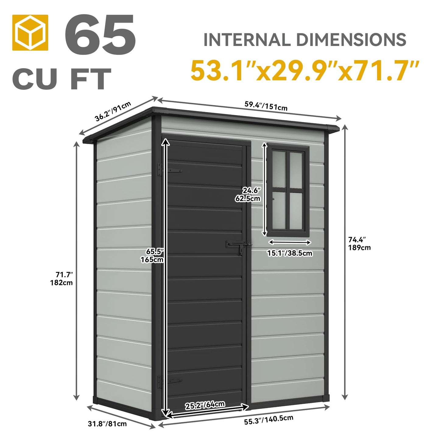 DWVO 5x3ft Resin Outdoor Storage Shed with Floor, Waterproof Lockable Storage Shed with Window, Plastic Outside Tool Storage for Garden, Backyard, Patio, Lawn,Blue-Gray+Black