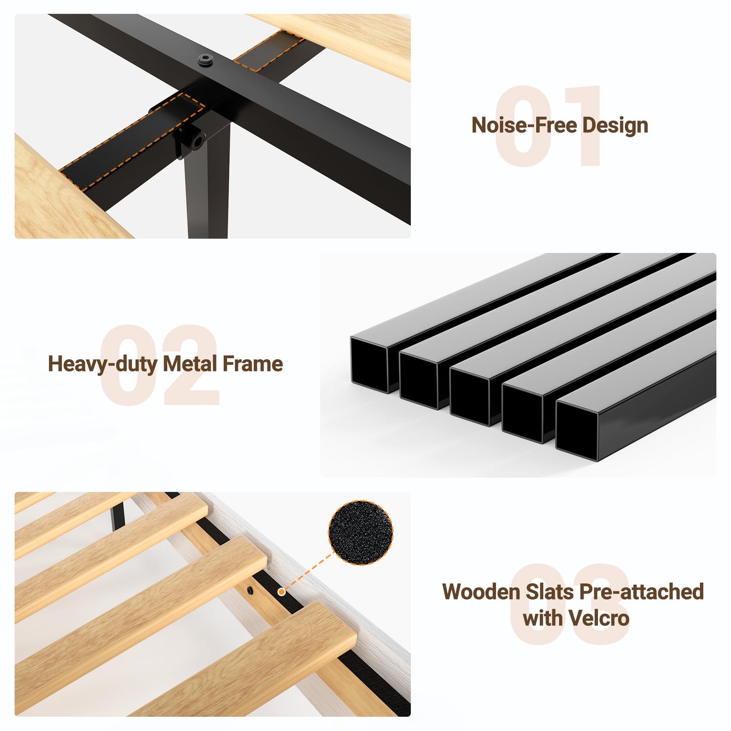 DNYN Farmhouse Platform Bed Frame with Storage Headboard and Dual USB Ports