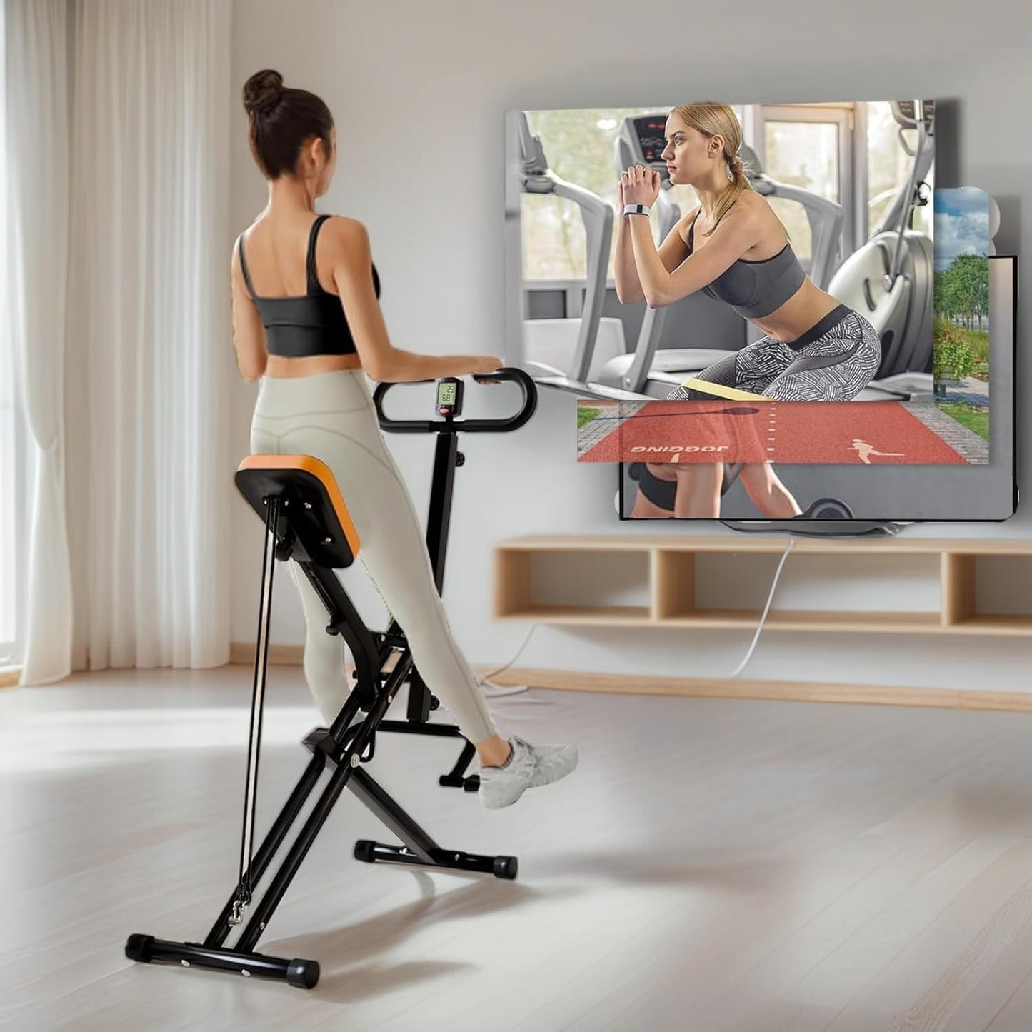 RIVANO 2pc Squat Rowing Machine, 4-in-1 Foldable Exercise Trainer with 265LBS Loading Capacity & Display, Home Workout Glute Trainer Machine with Adjustable Resistance Bands for Butt Thigh Easy Set up