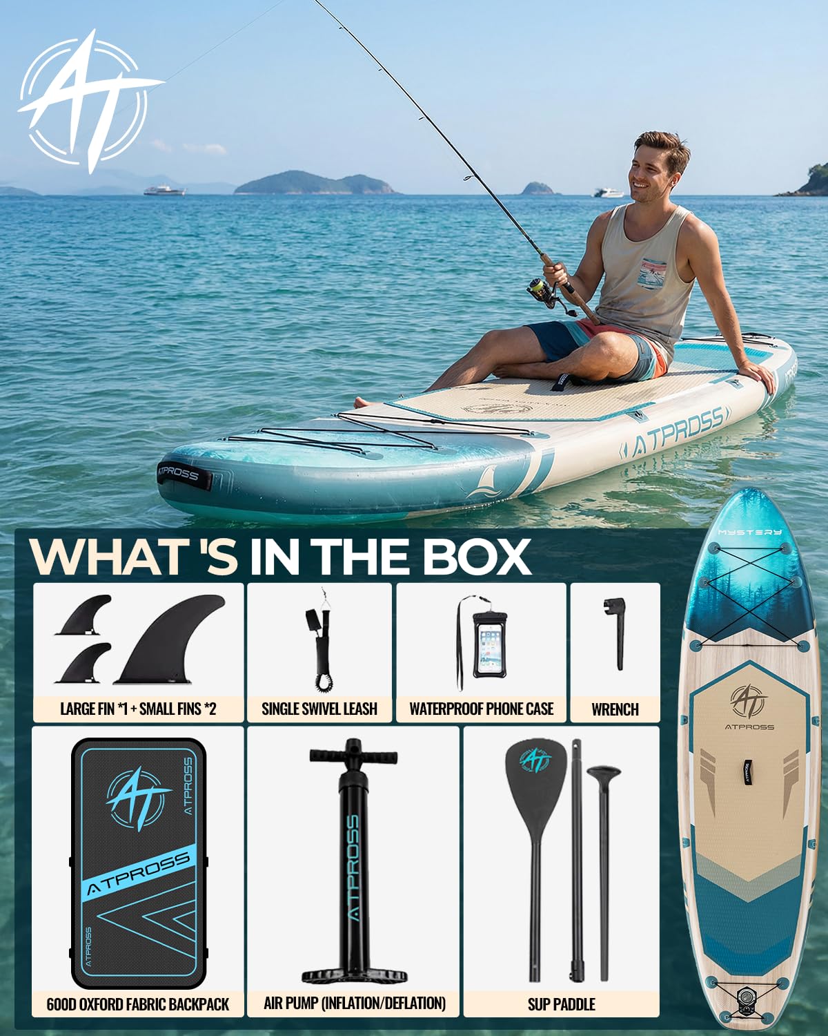 11'6"x35" Inflatable Stand Up Paddle Board 450LBS Weight Capacity Extra Wide Non-Slip Stable Deck Adult SUP with Kayak Seat, Premium Accessories Kit & Backpack – for Yoga, Fishing, Surf
