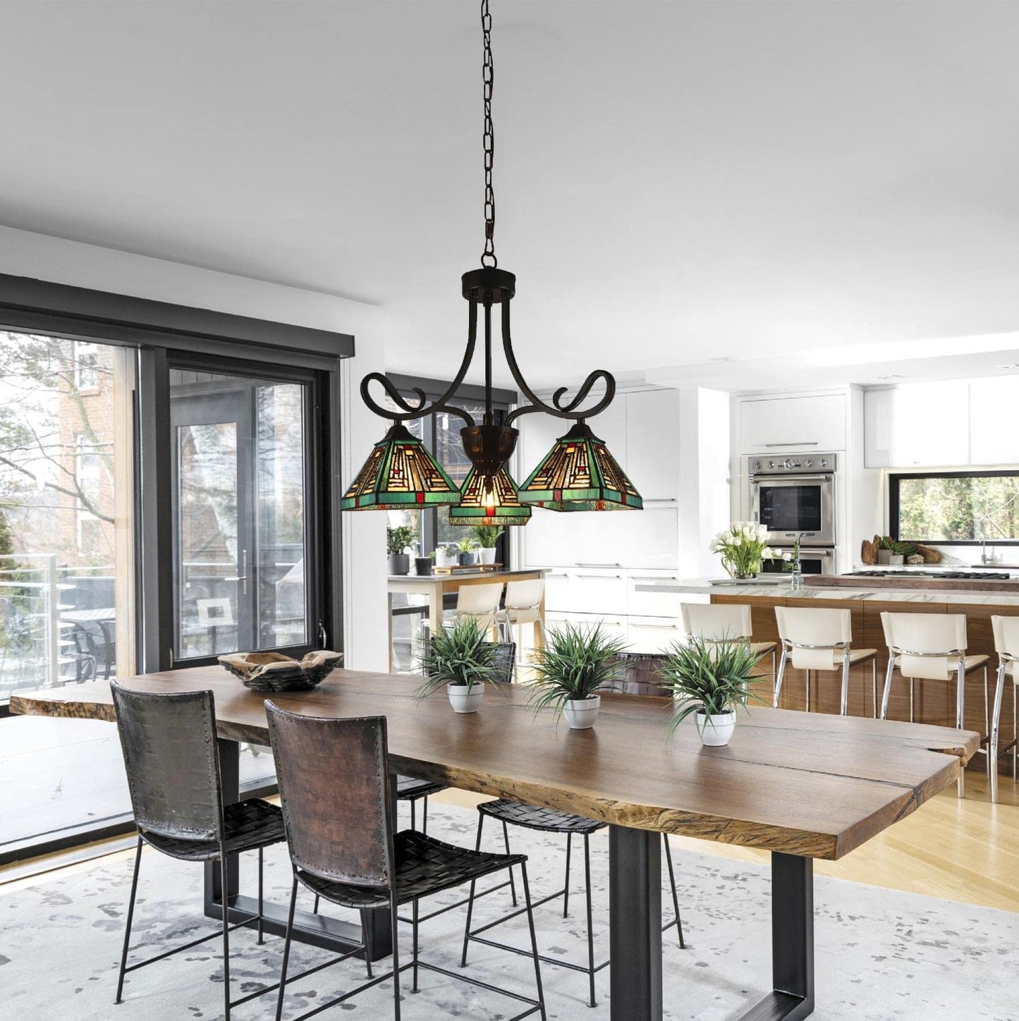 Chloe Lighting Innes Mini Chandelier, 3 Light, Tiffany-Style, Blackish Bronze, 22in Wide, Multicolor, Model CH3T359BM22-DD3