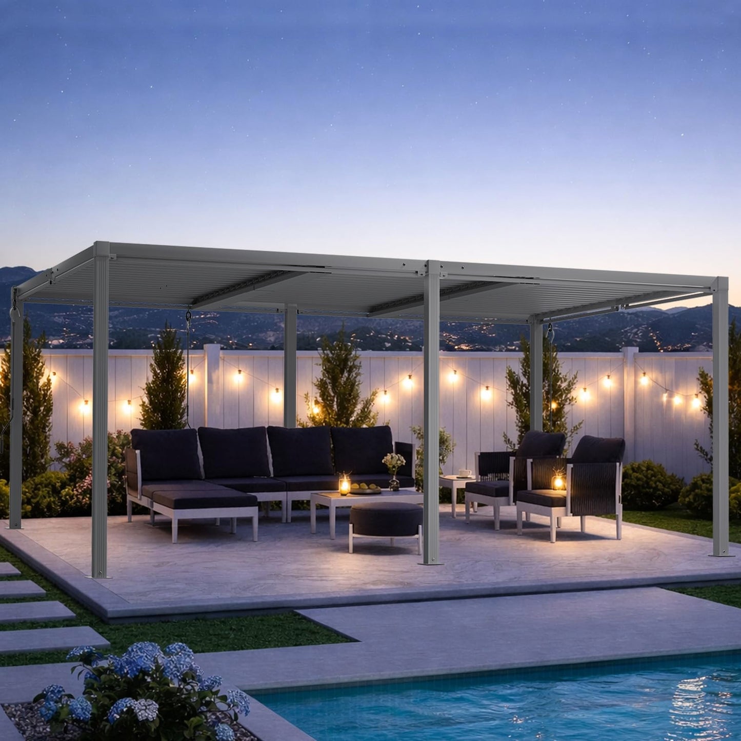 SAILARY Louvered Pergola 12' x 20', Large Outdoor Aluminum Pergola with Reinforced Steel Roof, Heavy-Duty Hardtop Gazebo for Patio Garden, Weatherproof Sun Shade Shelter, Grey
