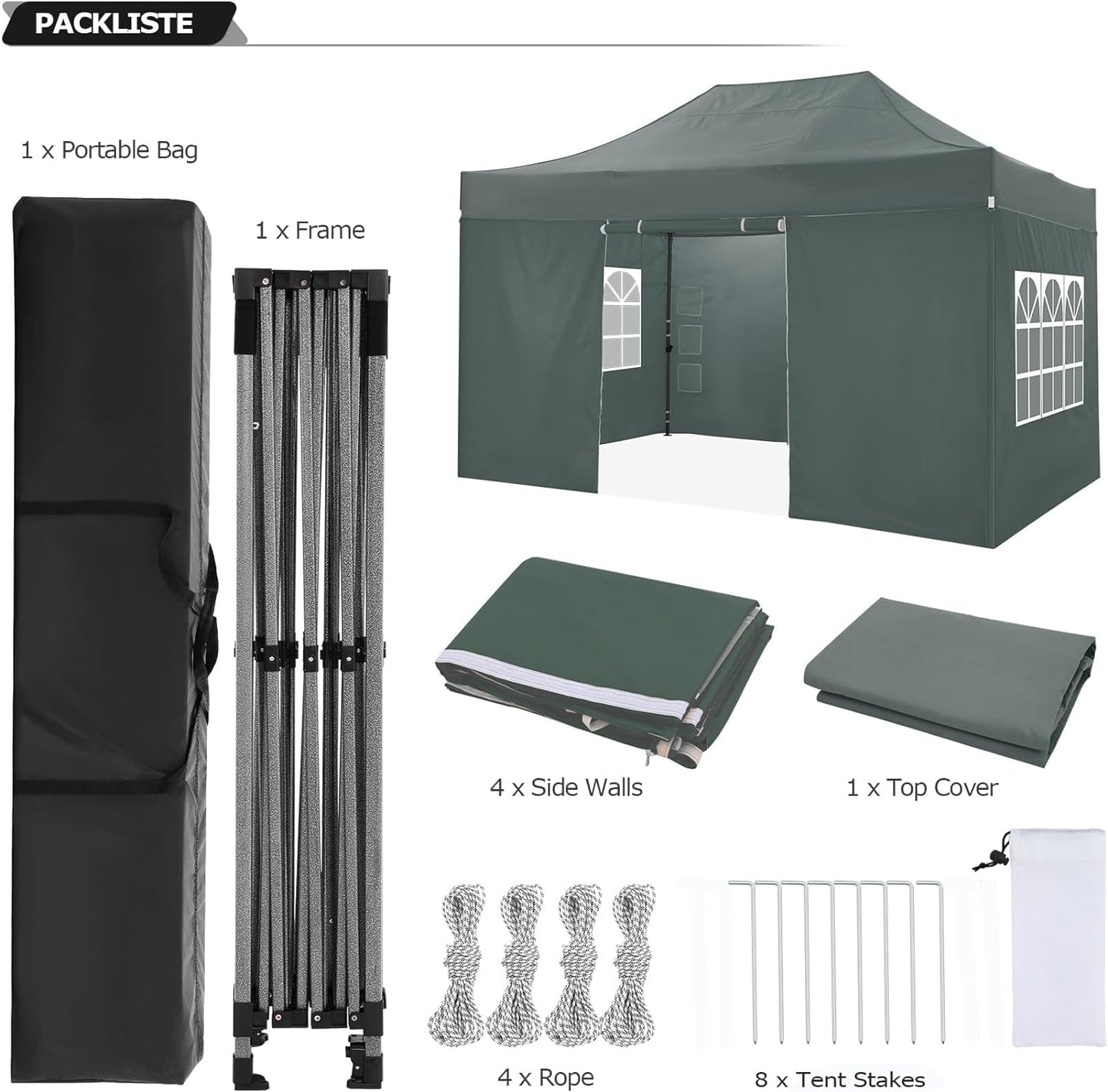 COBIZI 10x15 Pop up Canopy Tent Heavy Duty, Easy Set-up Commercial Outdoor Party Tent, 100% Waterproof Wedding Tents Gazebo, 3 Height Adjustable with Handbag, Gray