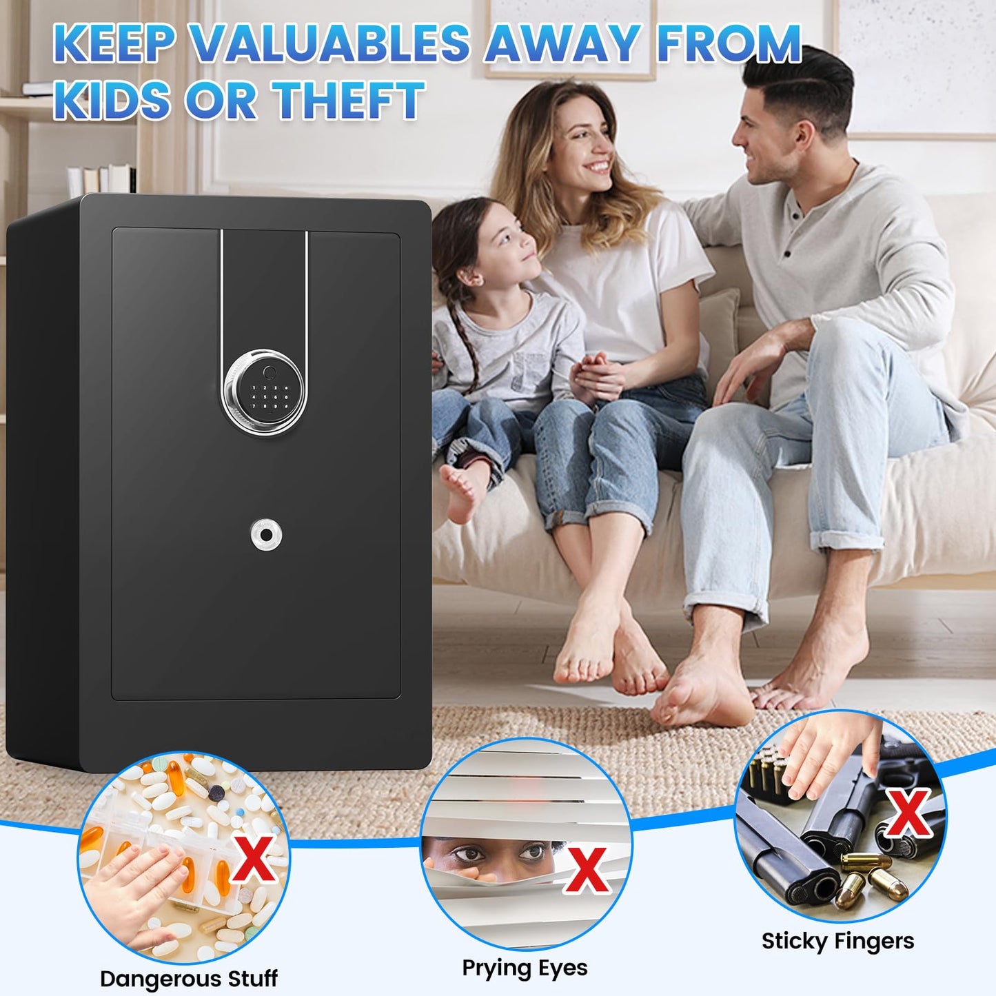 5.5 Cuft Biometric Fireproof Safe For Home, Heavy Duty Safe Box With Dual-alarm system and 3 Movable Shelves, Large Document Safes for Money Jewelry