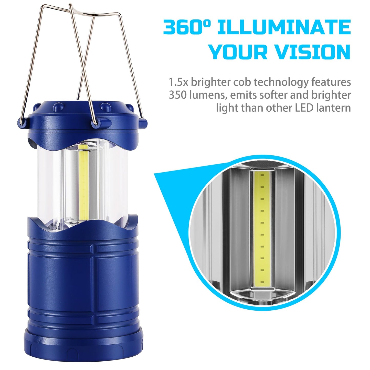 Lichamp LED Camping Lantern, 4 Pack Battery Powered, Portable Collapsible Light, Blue, Model CLS-B004BL