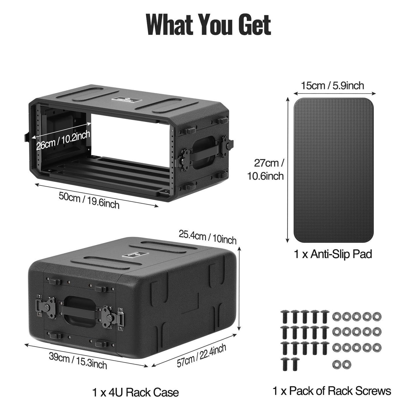 Phenyx Pro 4U Shallow Rack Case, 19" Rackmount Road Case, Detachable Front and Back Cover Storage, Shockproof & Waterproof, Server Rack Cabinet for Wireless Mic Systems, IEMs, Amplifiers (PRCSE-4U)