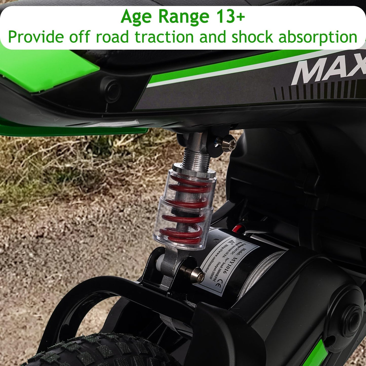 Garvee Kids Ride On Electric Dirt Bike,Kids All Terrain Electric Motorcycle,24V 350W Ride On Toy for Toddlers, Up to 14.5 MPH,Load 135 Lbs,Shock Absorption
