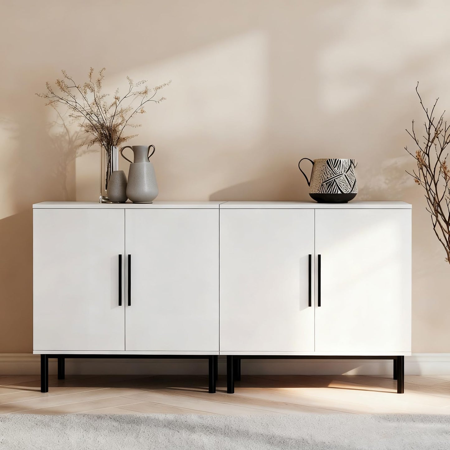 COMHOMA Sideboard Buffet Cabinet with Storage, Modern Wood Versatile Coffee Bar Console Table for Living Room Kitchen, Dining Room, Hallway,White-2 Pack