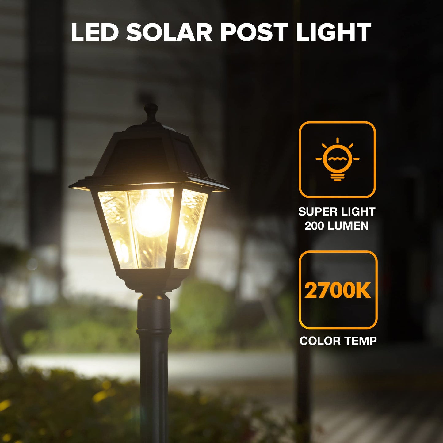 LUTEC LED Solar Post Light, Vintage Dusk to Dawn, 200 Lumens, Black, for Garden, Lawn, Pathway, Driveway