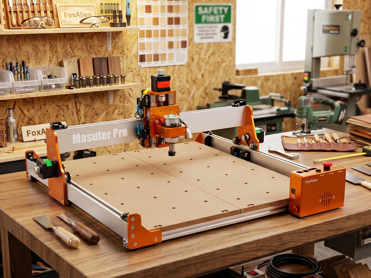 FoxAlien Masuter Pro 3-Axis CNC Router Machine, Beginner Hobby Engraving Machine All-Metal Structure for Wood Acrylic MDF Nylon Routing Milling Carving