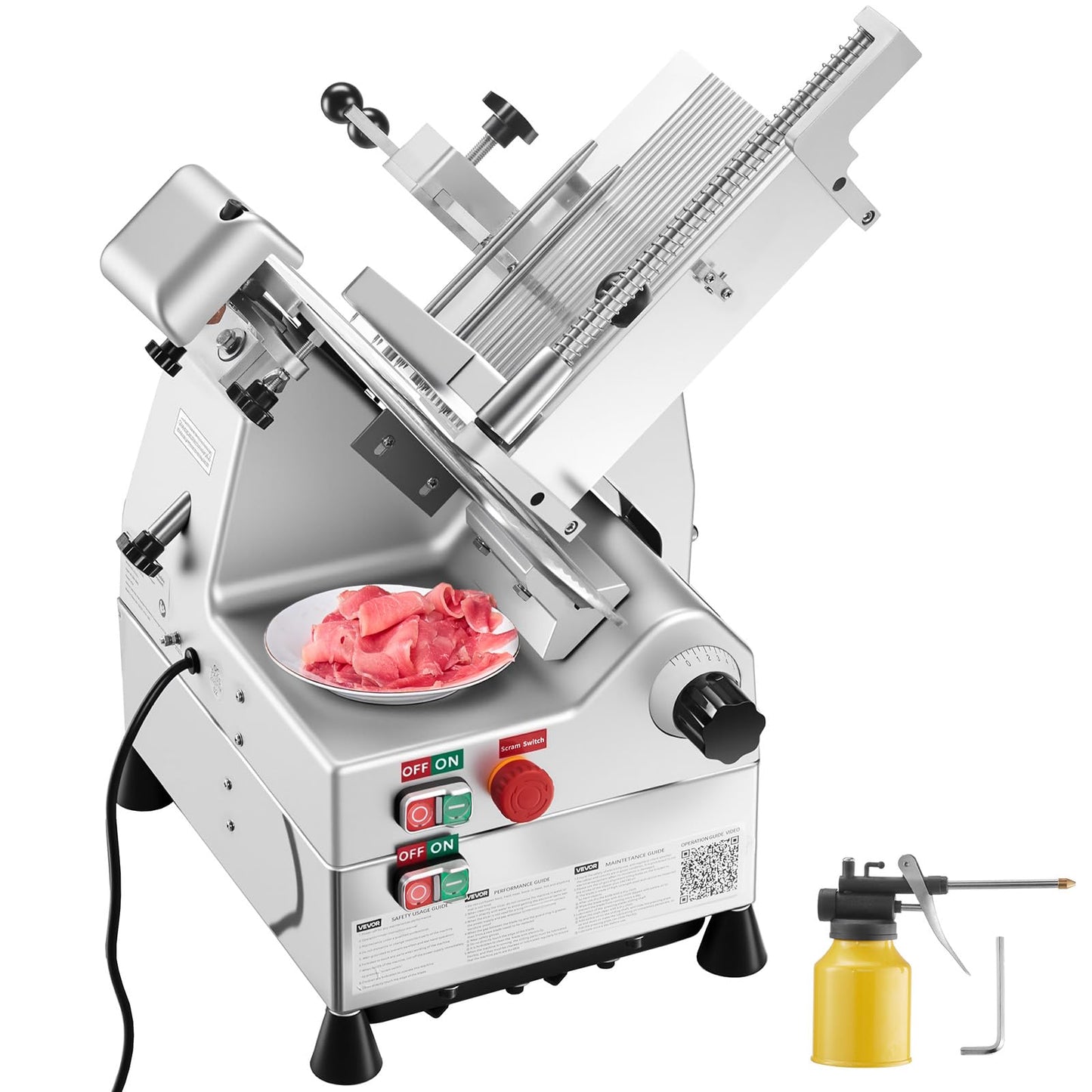VEVOR Automatic Meat Slicer, 500W Electric Deli Slicer Machine with 10 inch Sharp 75Cr1 Steel Blade, 0-0.67 inch Adjustable Thickness, 633 RPM Fast Slicing, for Frozen Meat, Hard Cheese, and Bread