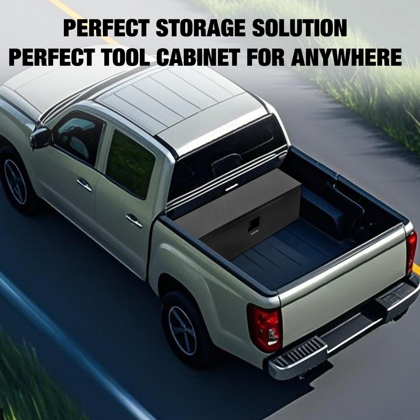 Garvee Black Steel Truck Bed Tool Box, Trailer Tongue Box, Truck Storage Organizer Tool Chest For Truck Bed, RV, Trailer (48 in x 15 in x 15 in)
