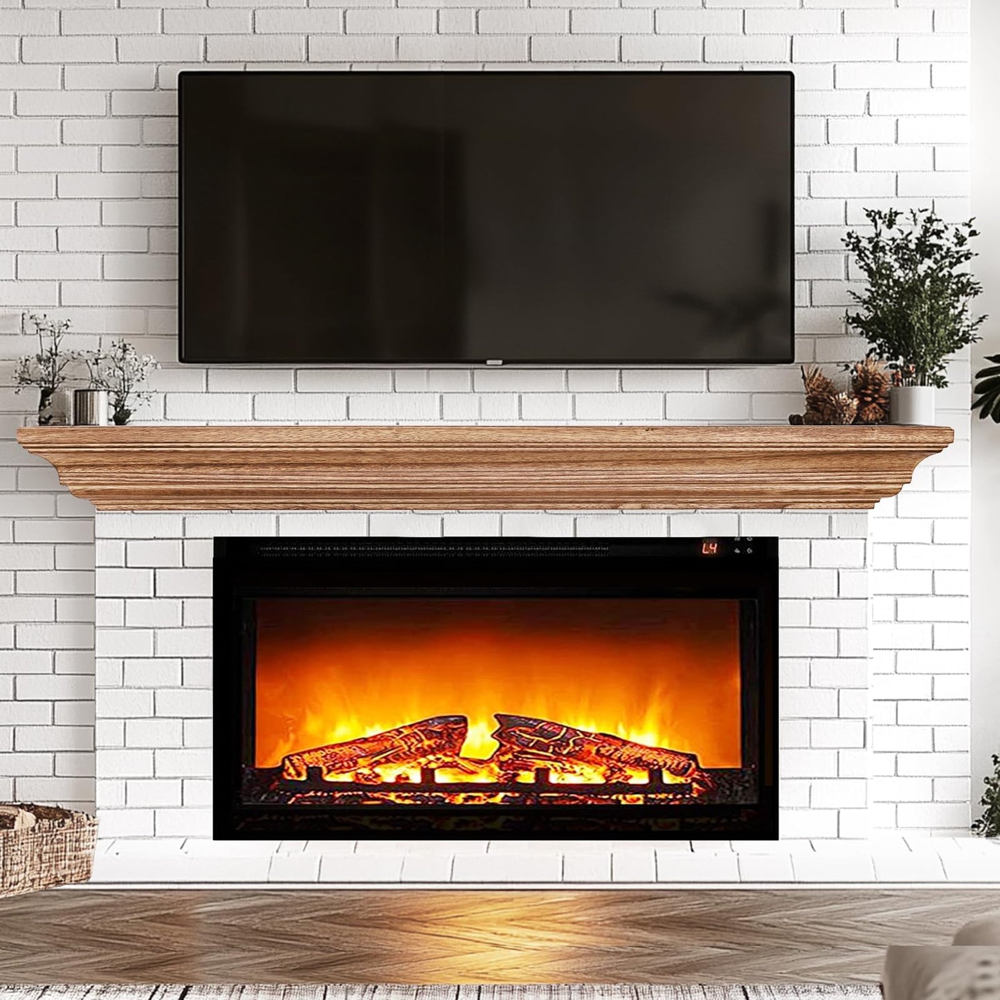 LXWZHK Rustic Fireplace Mantel Shelf, 72" Wooden Floating Shelf for Over Fireplace, Wall Mounted Fire Place Mantel, Farmhouse Hanging Floating Shelves, Oak Color