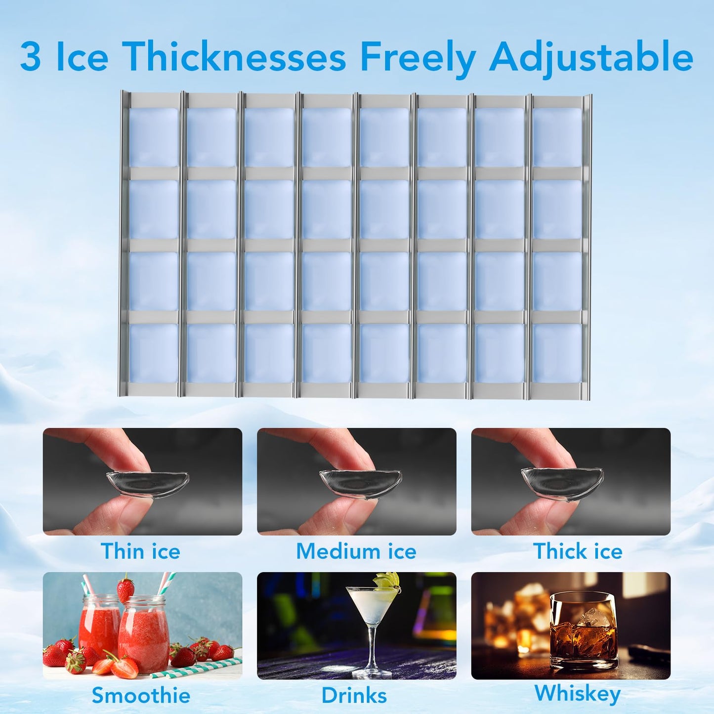 COWSAR Commercial Crescent Ice Maker Machine 120Lbs/24H, Ready in 12Mins, Undercounter Ice Makers with 26Lbs Storage Capacity, Self-Cleaning Freestanding Crescent Ice Machine for Whiskey/Coffee/Drinks