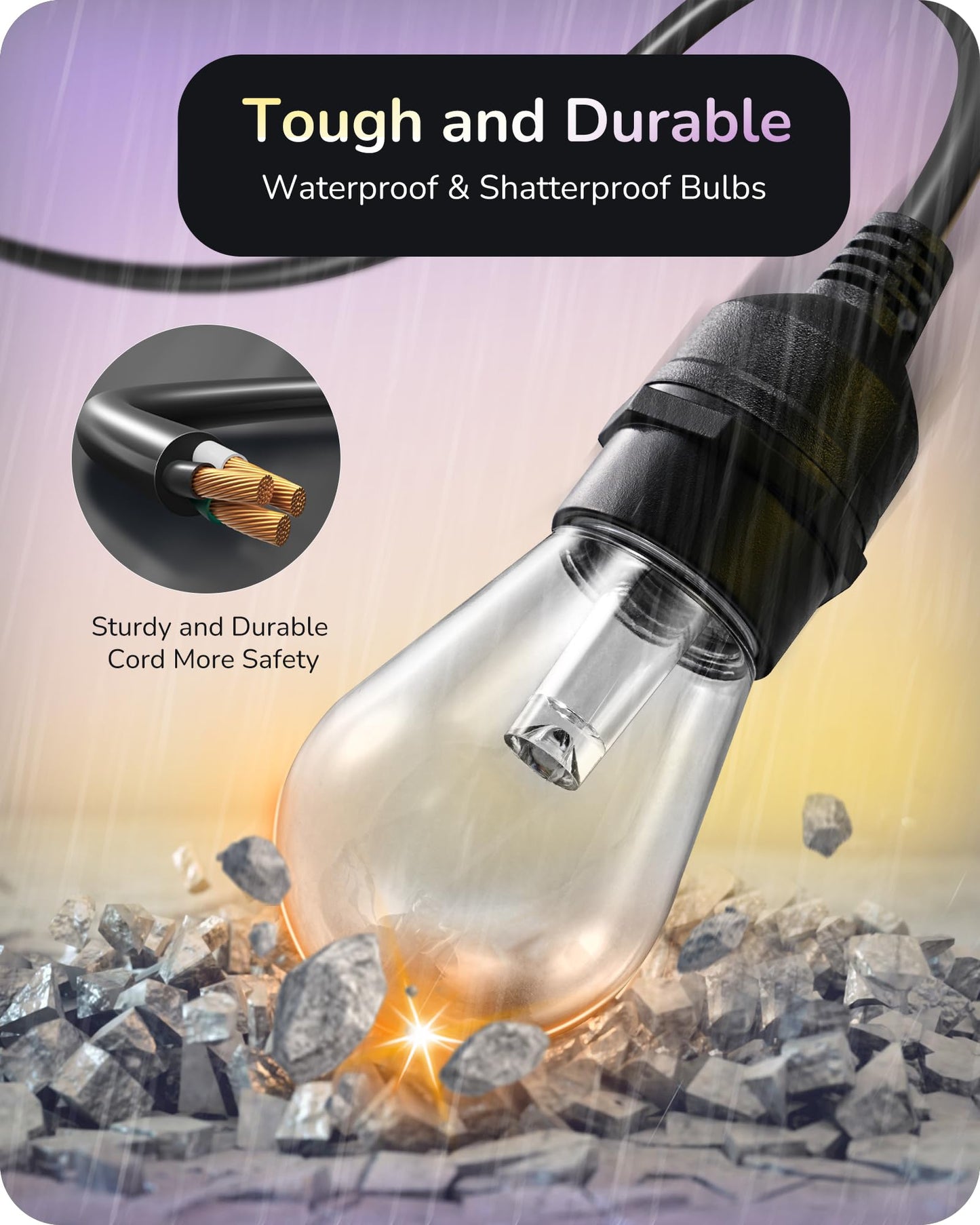 EDISHINE Smart Outdoor String Lights, 96ft, 36 RGBW LED Bulbs, APP Control, Waterproof, Multi-colored S14 Bulbs, Model YJ-312-36