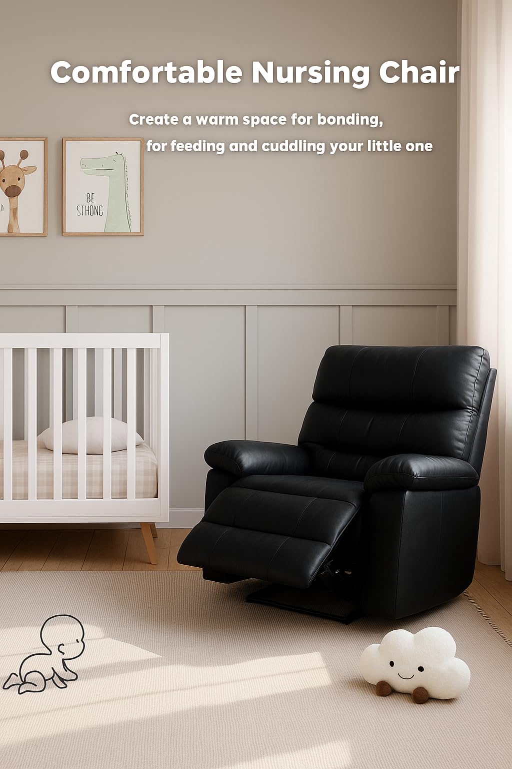 Garvee Oversized Recliner Chair Large Manual Recliner for Adults Lazy Chair PU Leather 1.5X Sponge Filling with Massage & Heat - Black